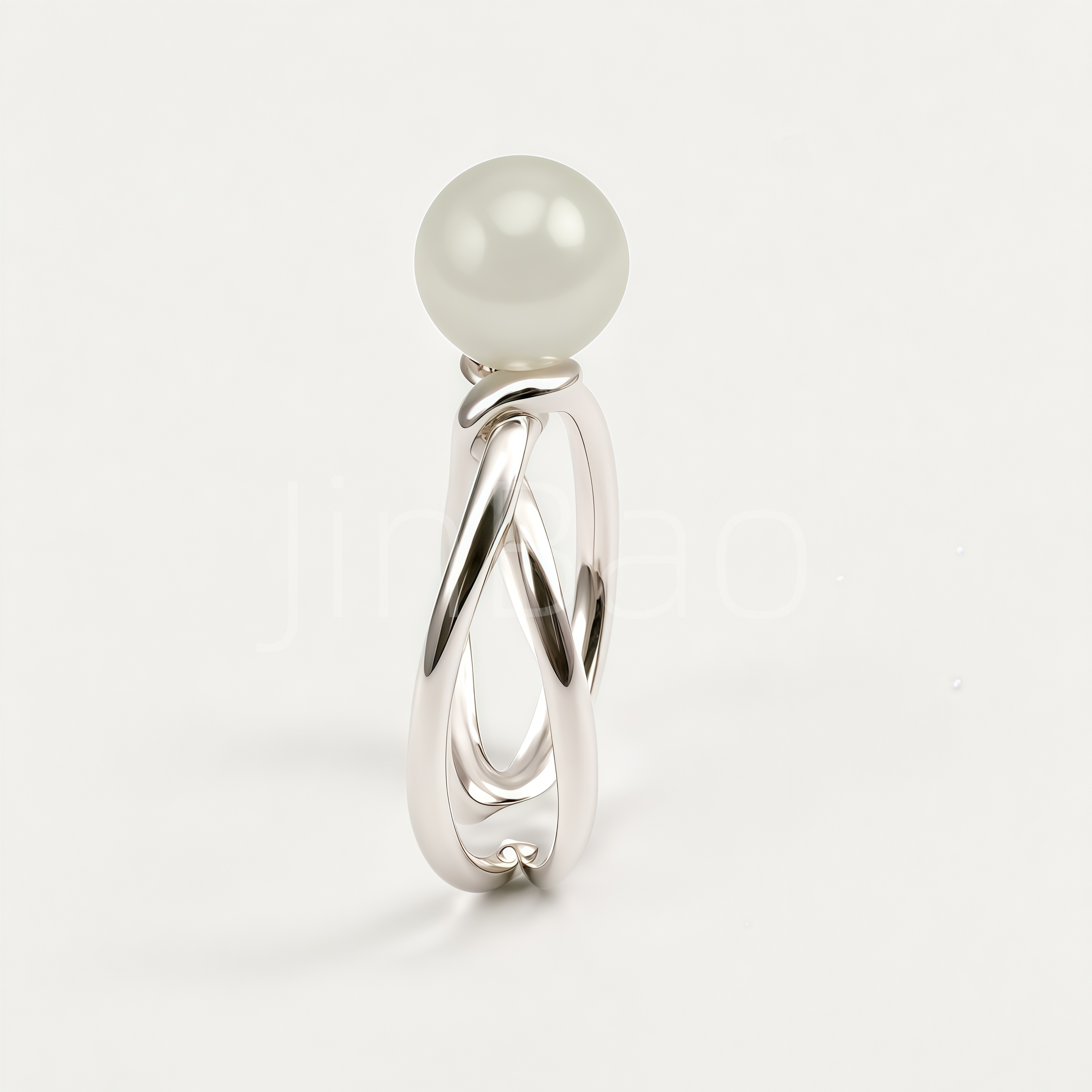 Sculpture Twist Open Women's Ring with White Jade Bead | N00412