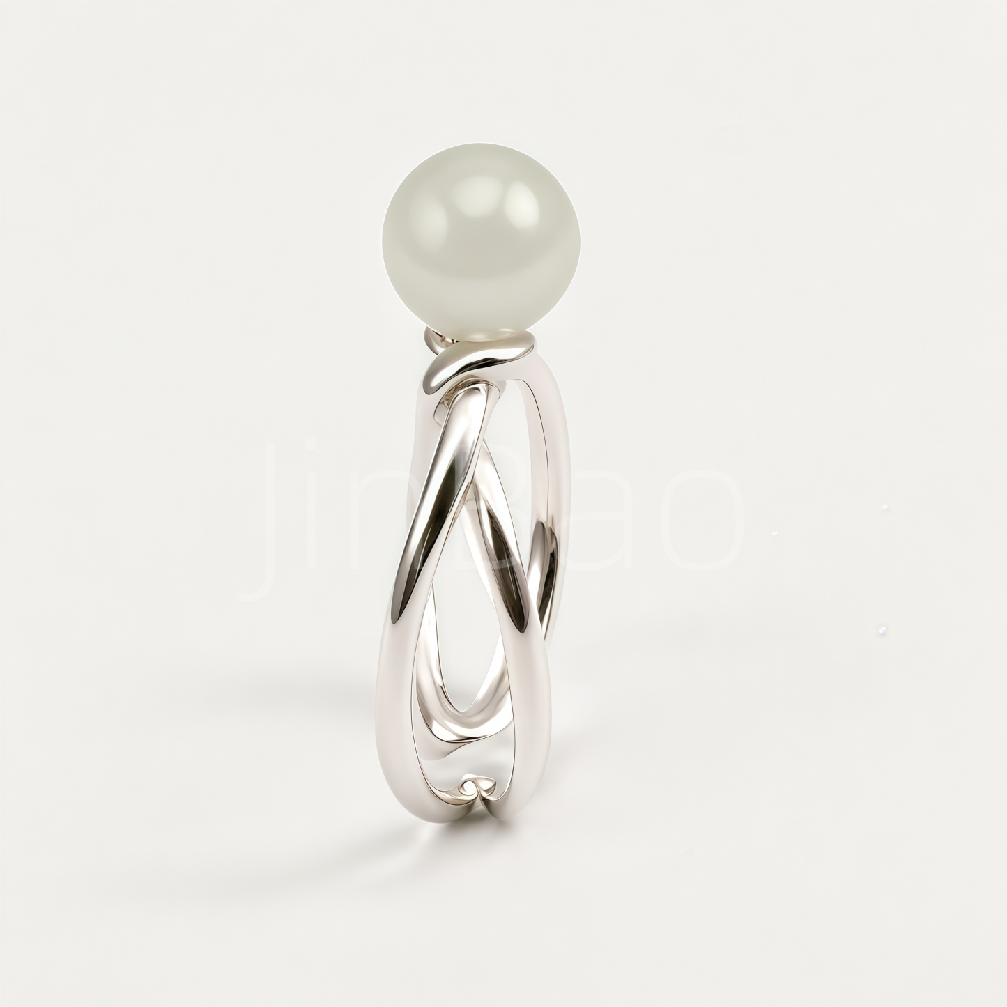 Sculpture Twist Open Women's Ring with White Jade Bead | N00412