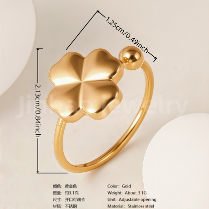 24K Gold-Plating Stainless Steel Adjustable Open Fashion Retro Women's Waterproof Ring-JinBaoJewerly