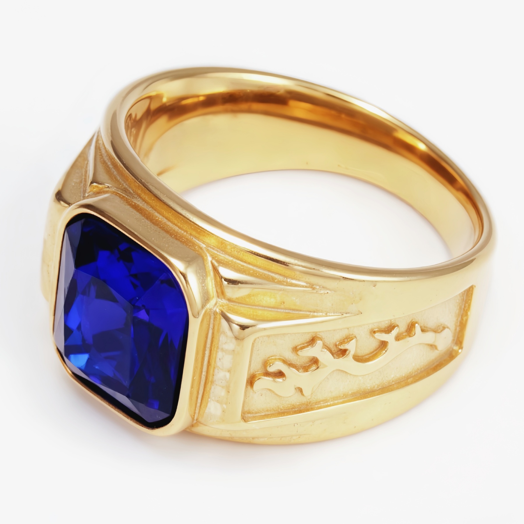 Gold - Carved Square Color - Gem Ring - Retro and Trendy Jewelry | BL135JHB--JinBaoJewerly