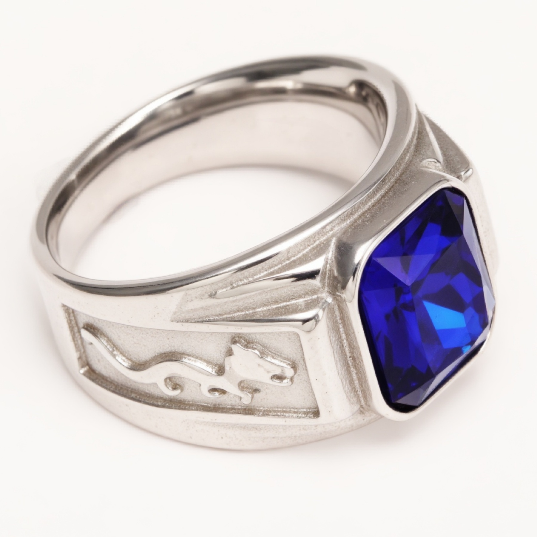 Silver - Carved Square Color - Gem Ring - Retro and Trendy Jewelry | BL135GH-JinBaoJewerly