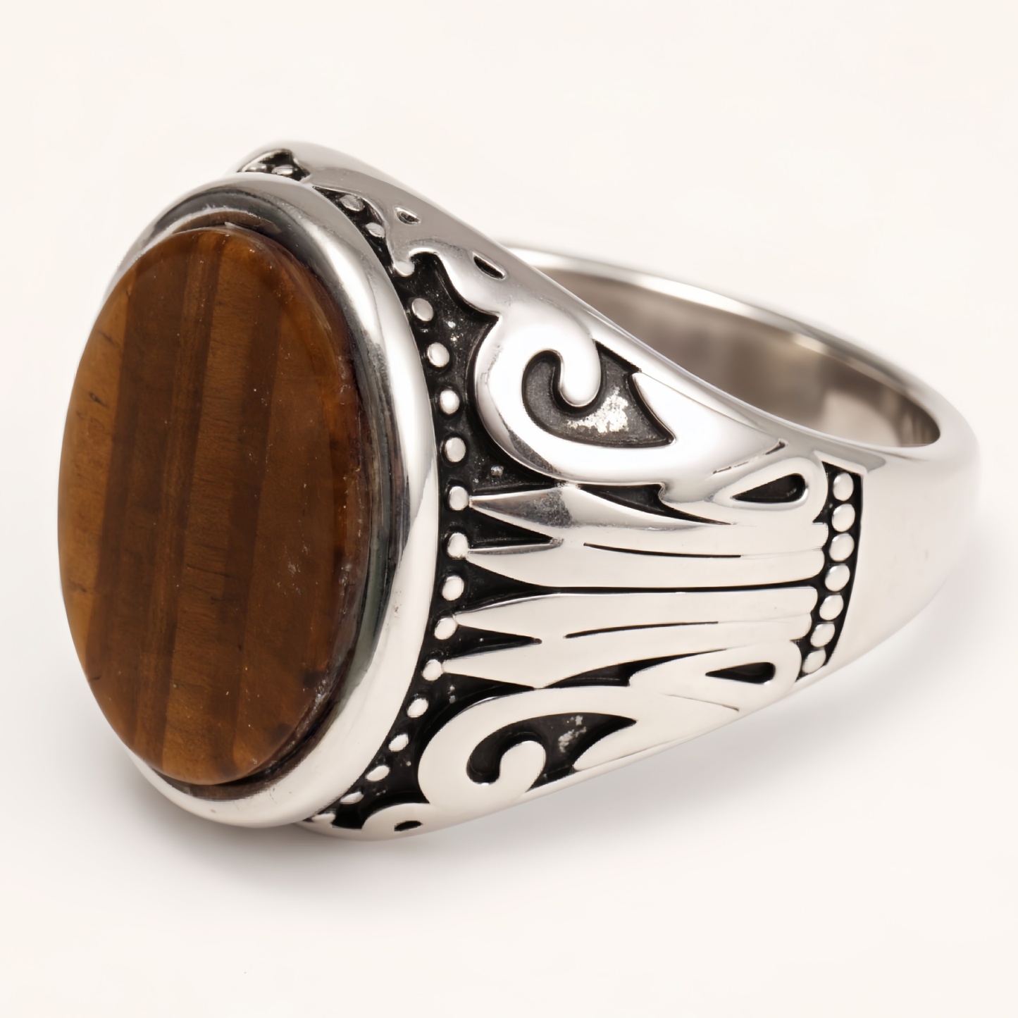 Silver - Inlaid Gemstone Carved Ring - Retro and Trendy Jewelry | K00680GH-JinBaoJewerly