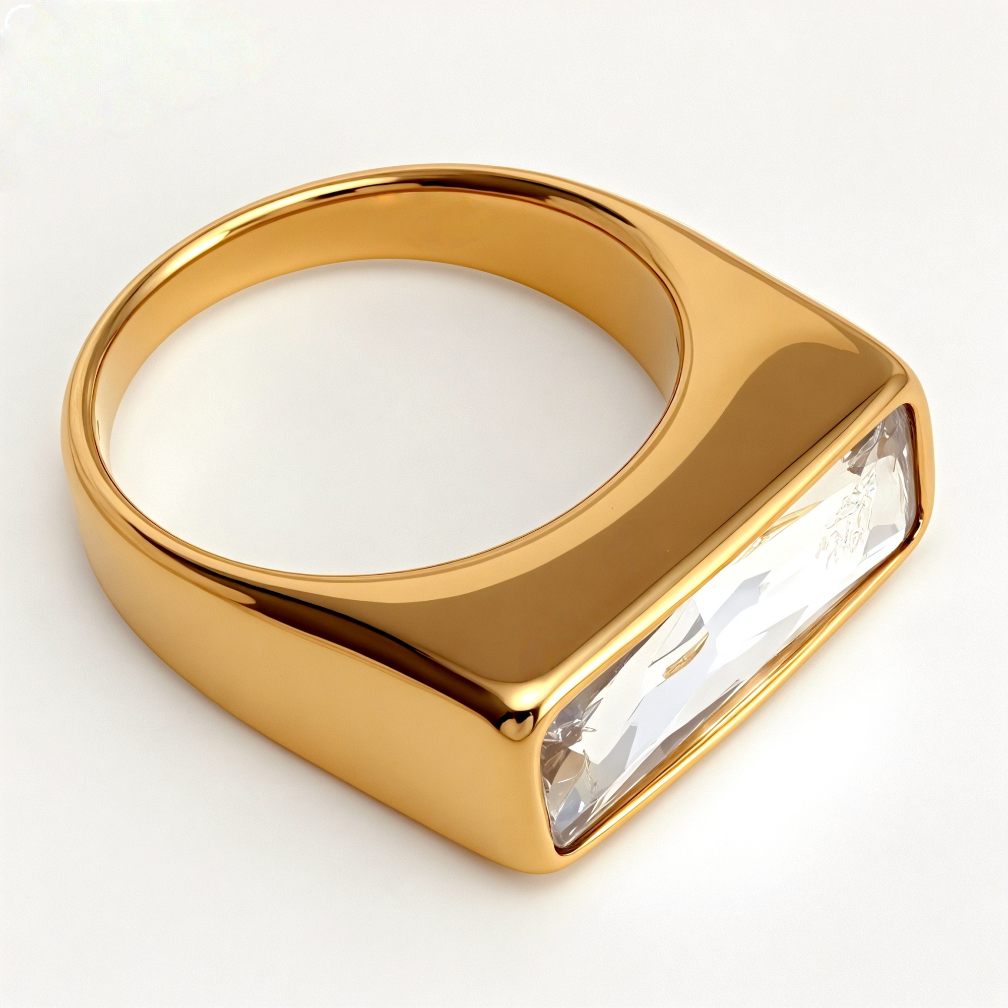 Gold - Inlaid Rectangular Gem Ring - Minimalist and Stylish Jewelry | K003723-JinBaoJewerly