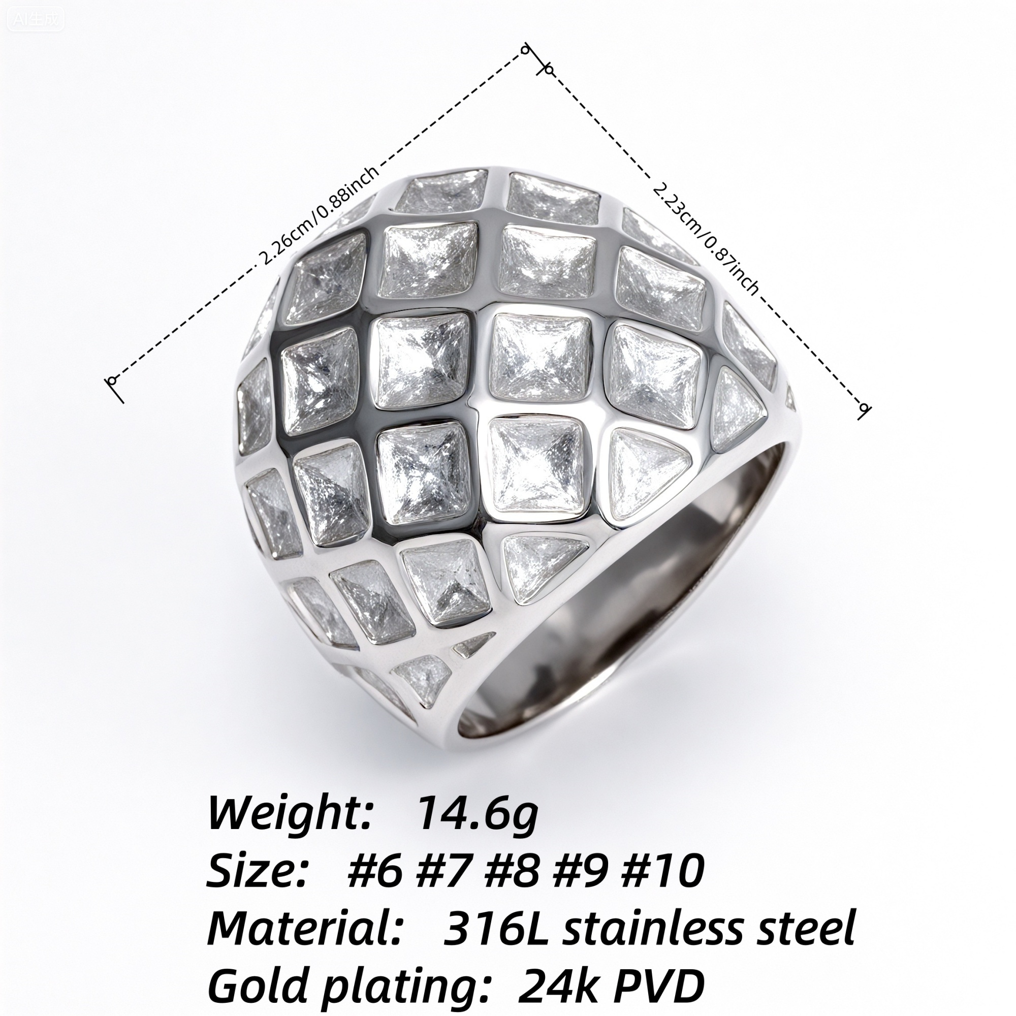 Metallic Texture Diamond - Pattern Ring - Trendy and Versatile Unisex Accessory | G003671-JinBaoJewerly