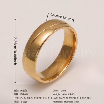 24K Gold-Plating Stainless Steel Retro Pattern Men's Waterproof Ring  6MM-JinBaoJewerly
