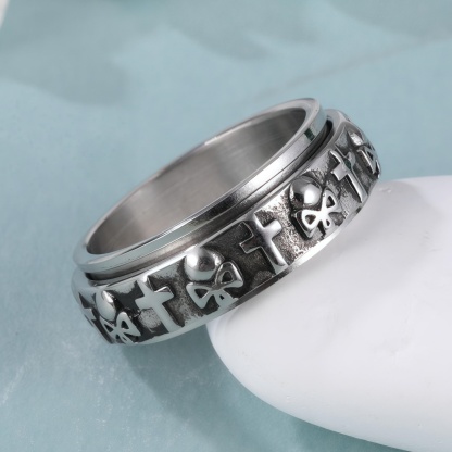 Vintage Hip-Hop Punk Skull Cross Design Rotating Stainless Steel Ring丨G002600-JinBaoJewerly