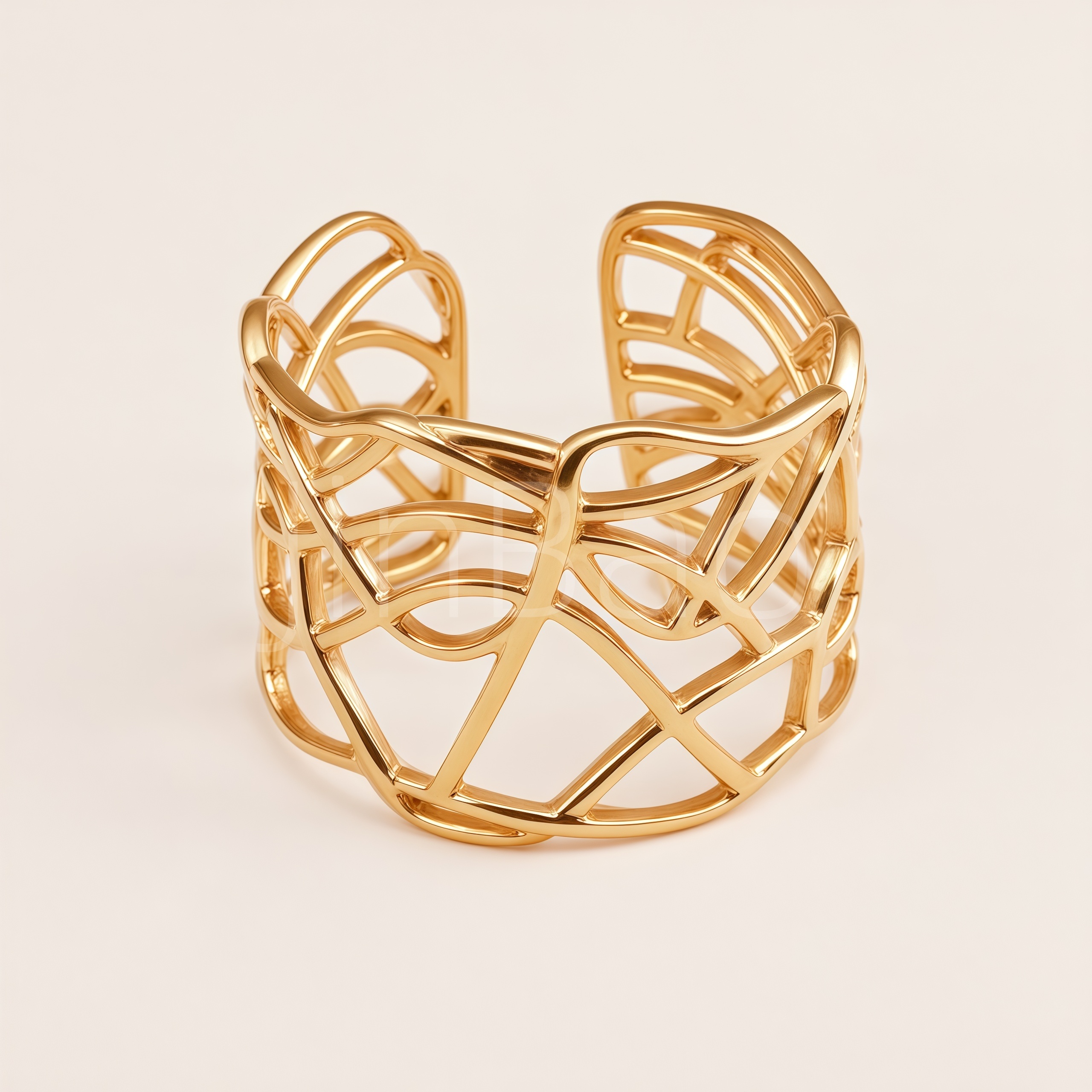 Interwoven Hollow Mesh Wide Gold Open Cuff Women's Ring | E00483