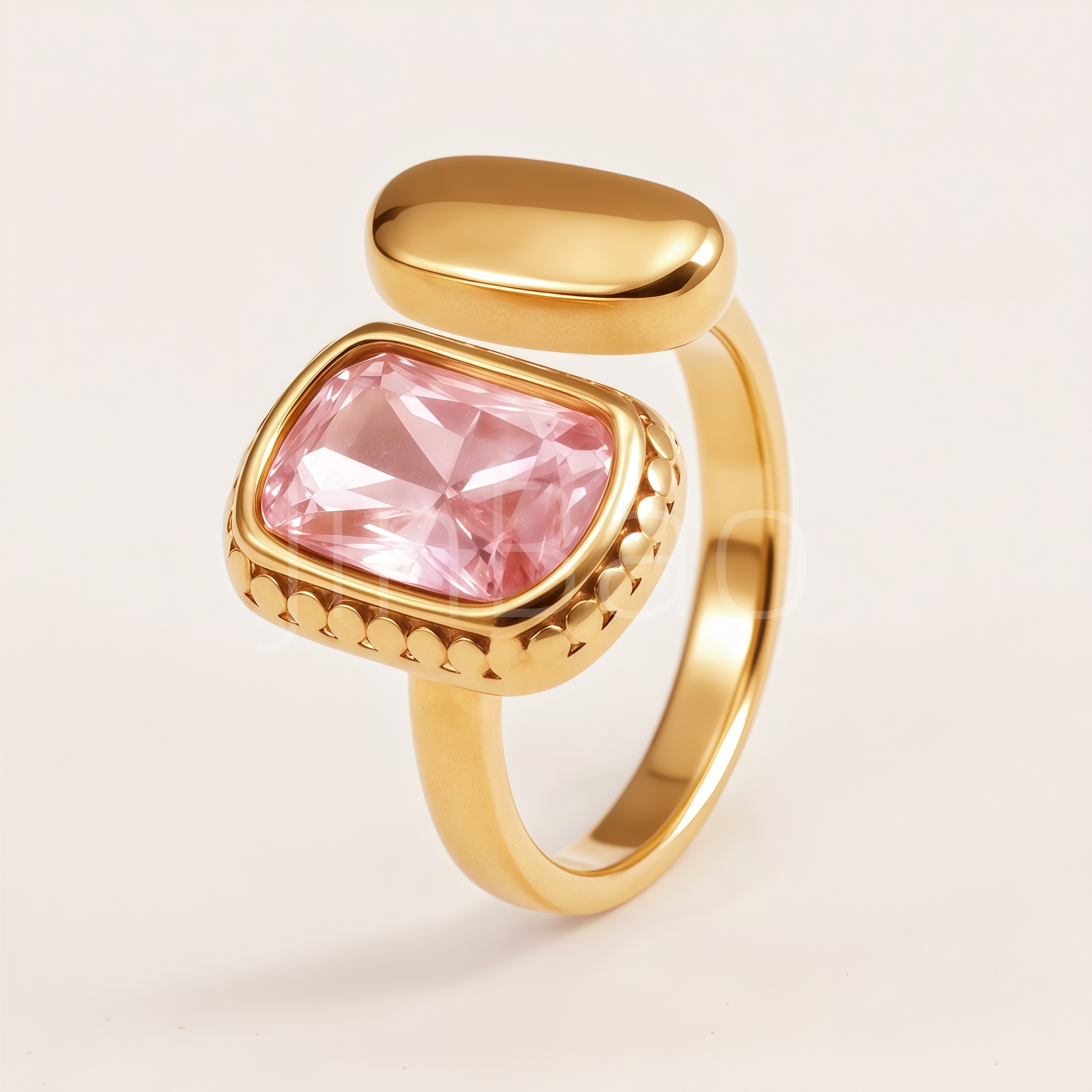 Dual Geometric Pink Crystal Open Adjustable Ring for Women | K003297