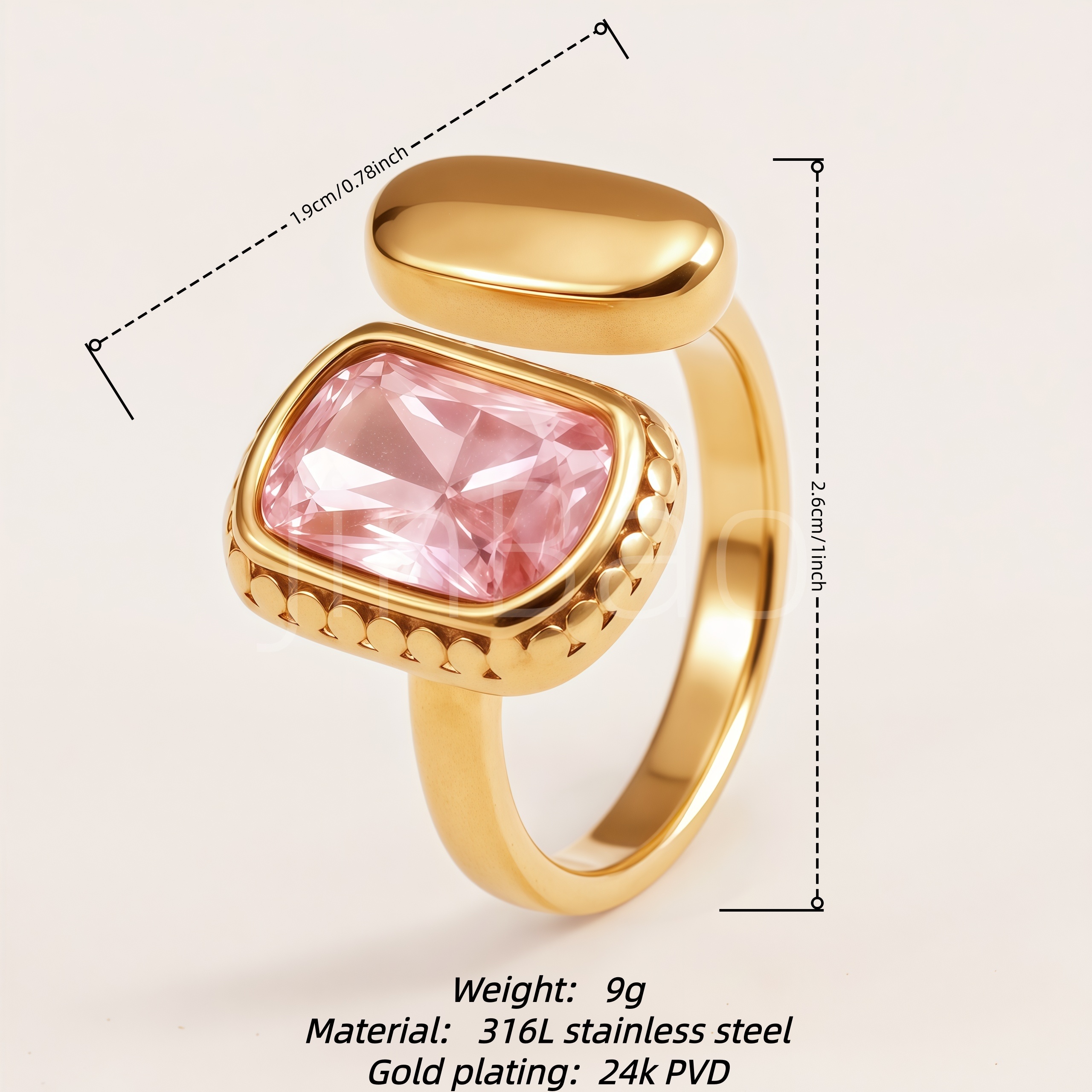 Dual Geometric Pink Crystal Open Adjustable Ring for Women | K003297