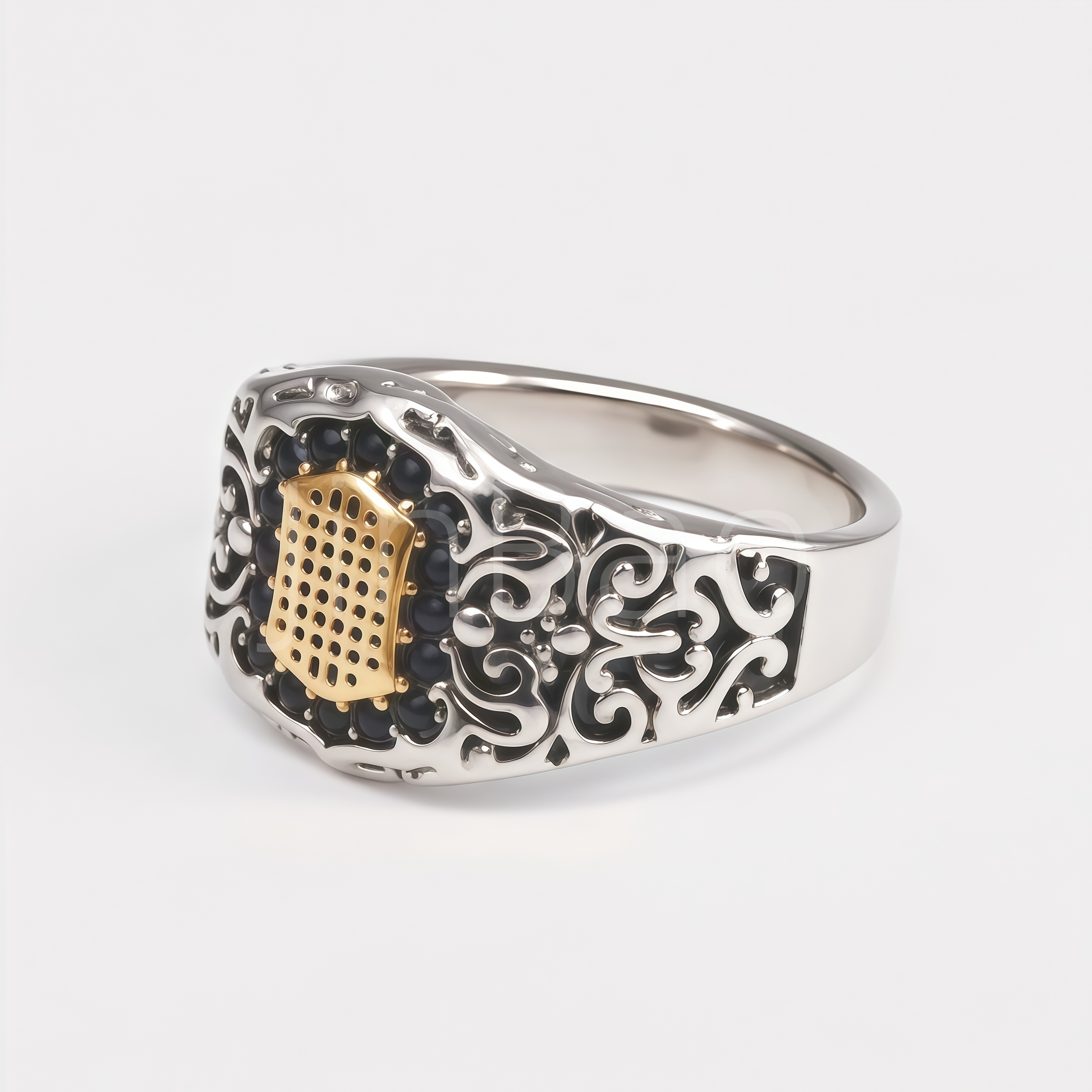 Gothic Hollow Scroll Two-Tone Stainless Steel Men Finger Ring | D0482
