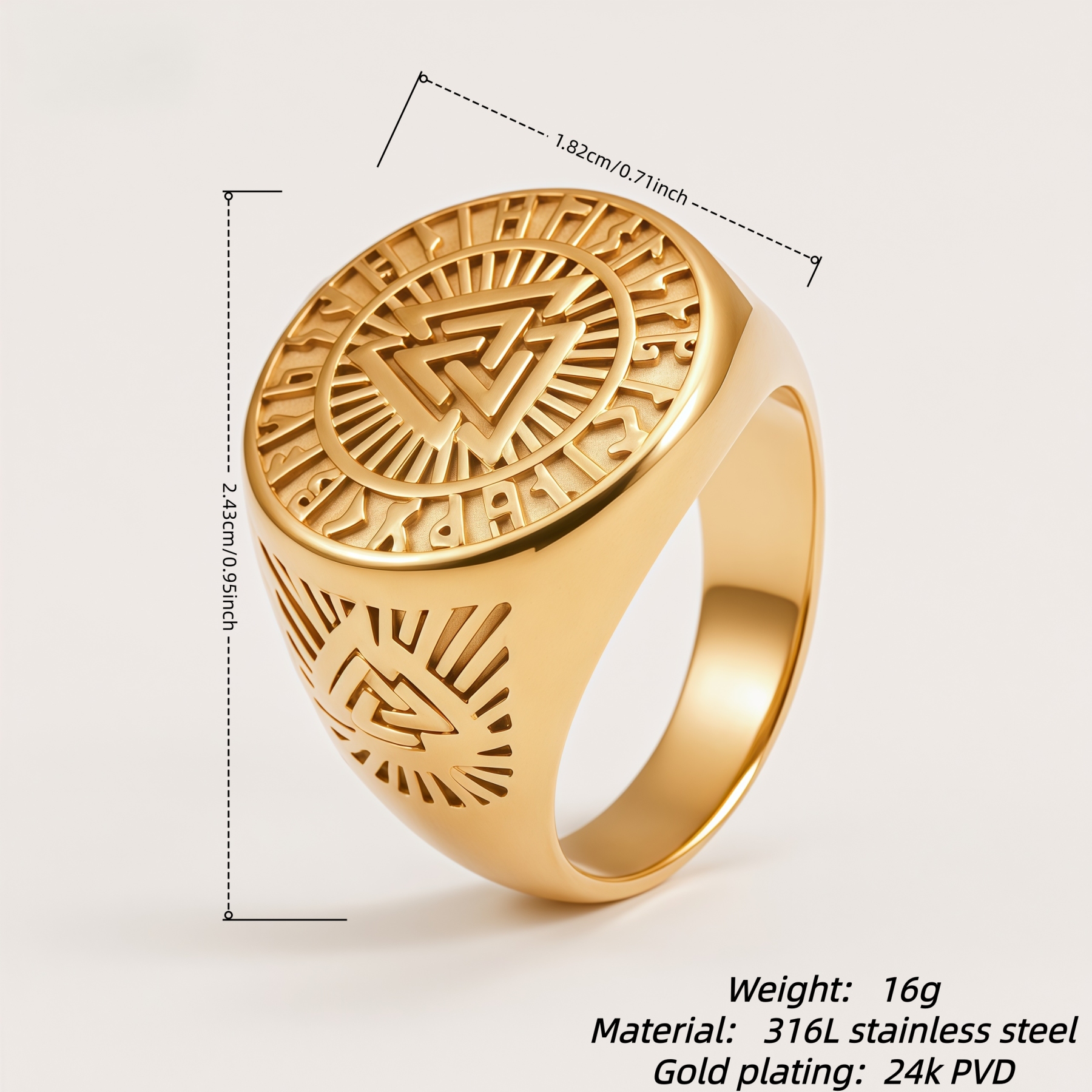 Vintage Gold Viking Rune Valknut Ring | G005152