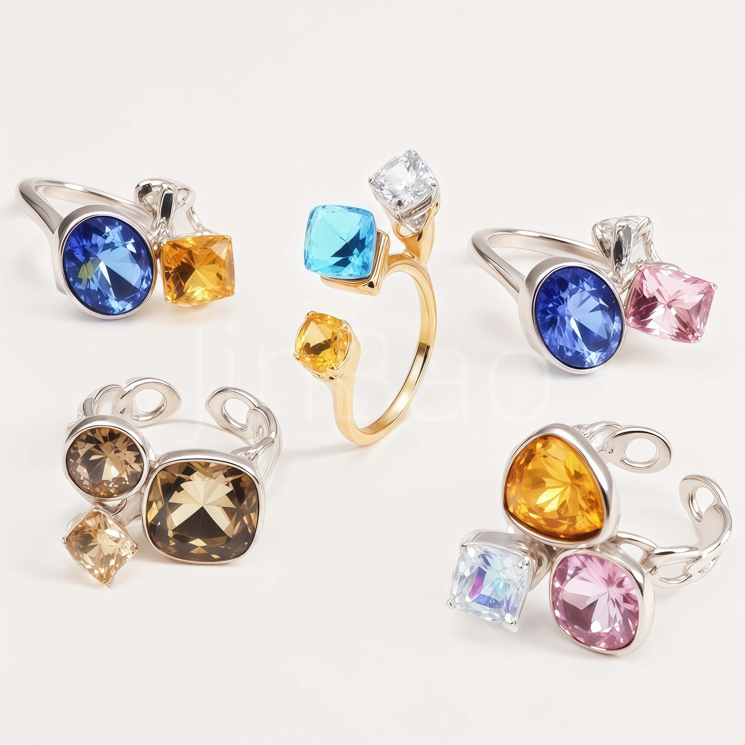 Light Luxury Multi-Cut Colorful Gem Women Ring Set