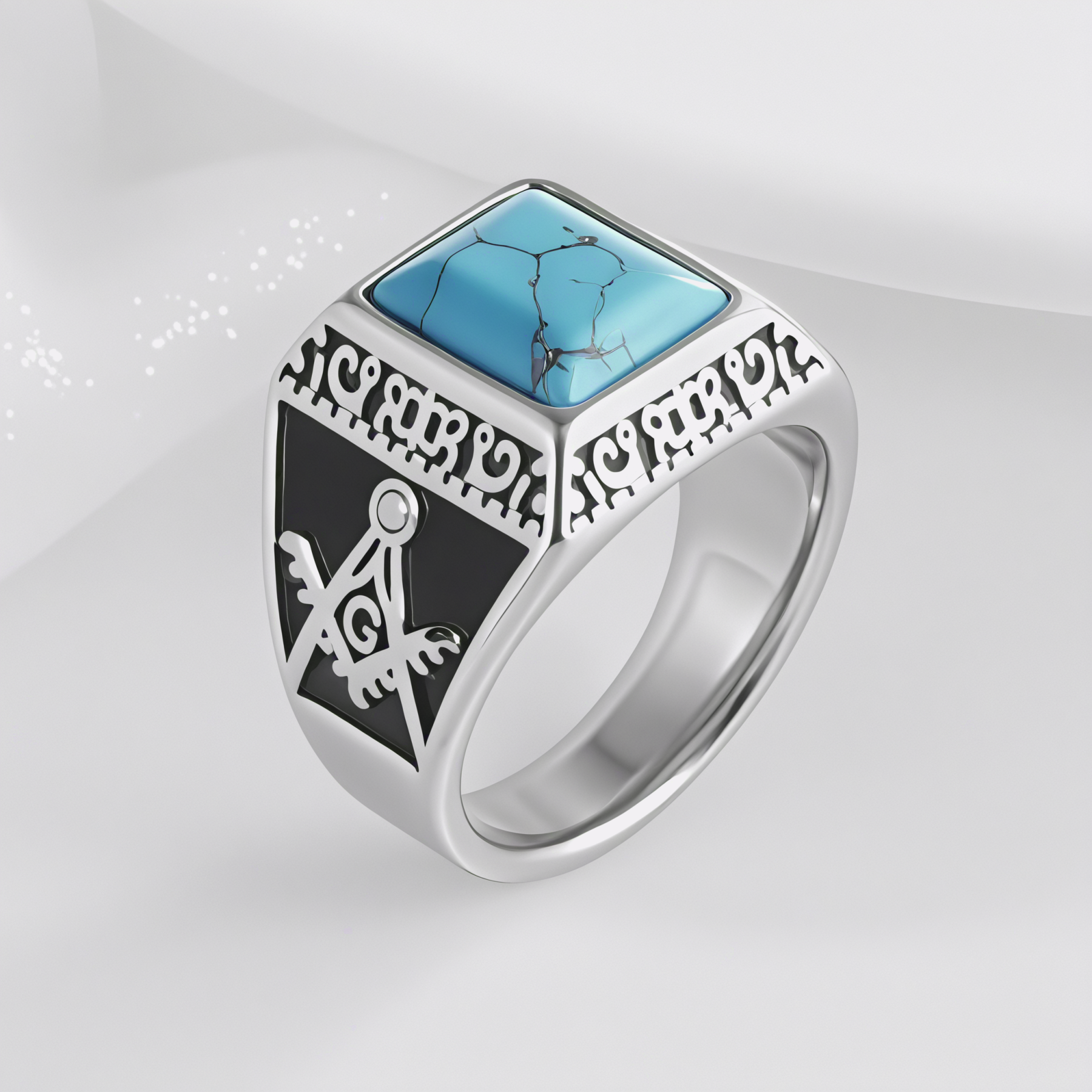 Vintage Gemstone Inlaid Stainless Steel Ring Men's Ring | BL427-JinBaoJewerly