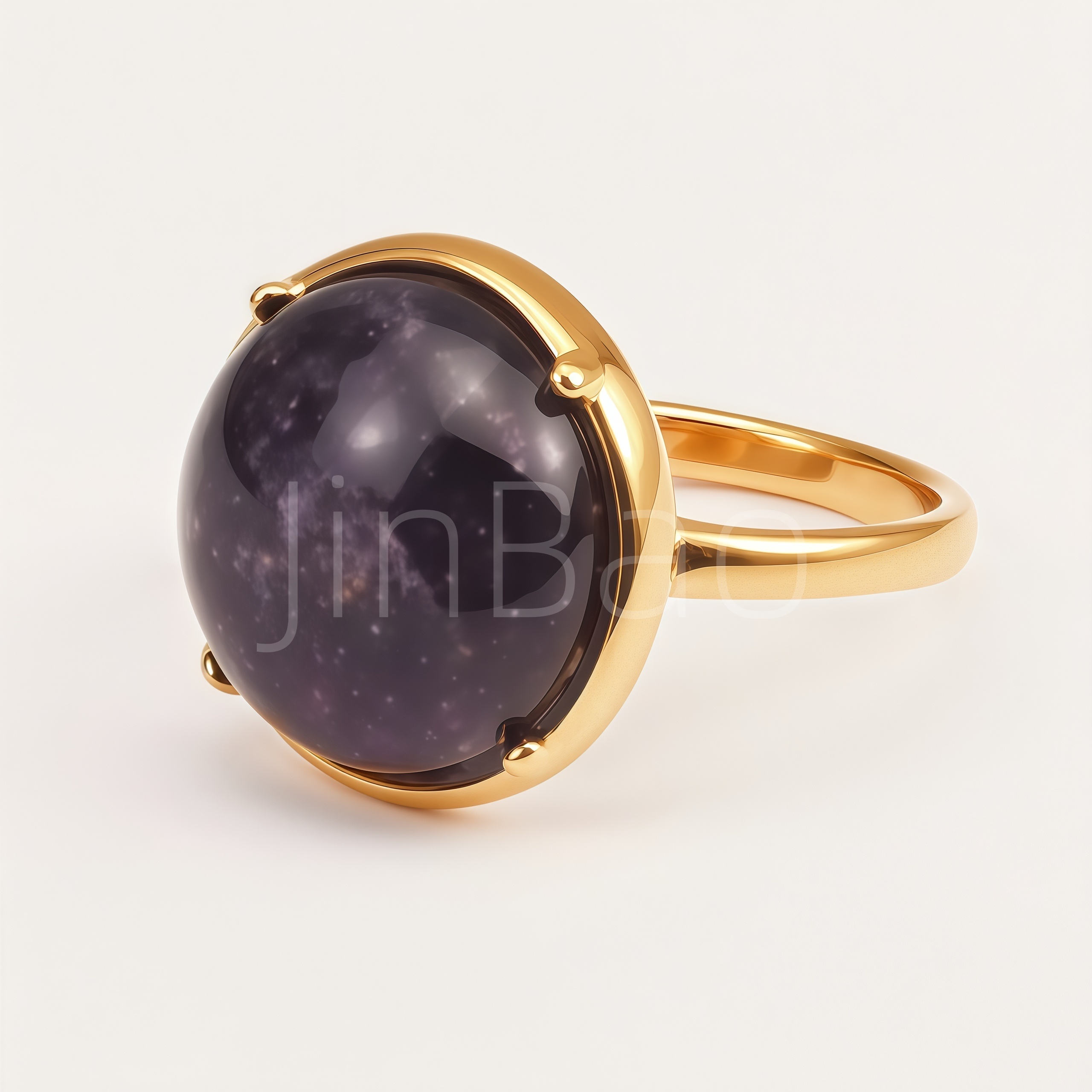 Oval Starry Galaxy Purple Cabochon Solitaire Ring for Women | E00448