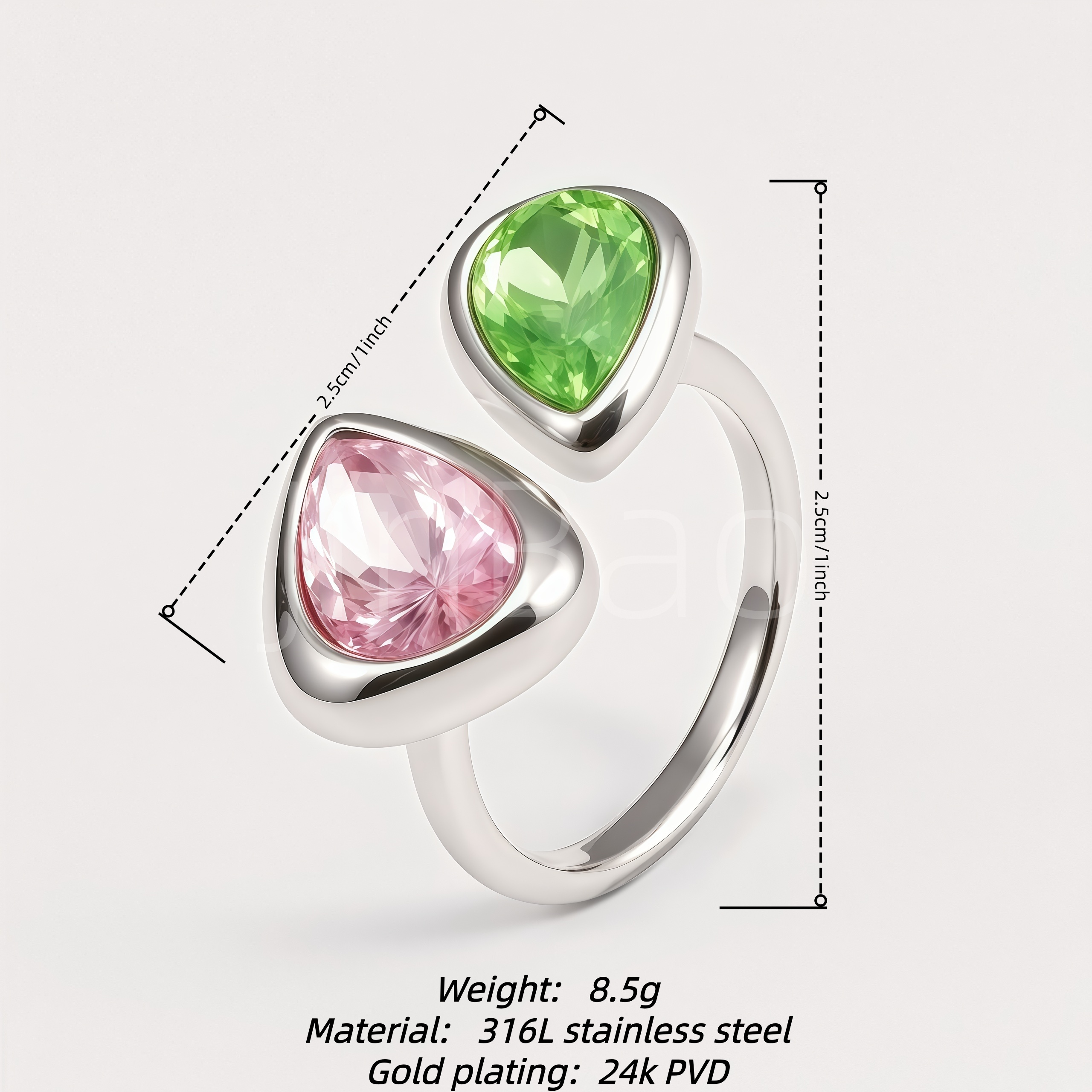 Bezel‑Set Multicolor CZ Two‑Stone Women Ring