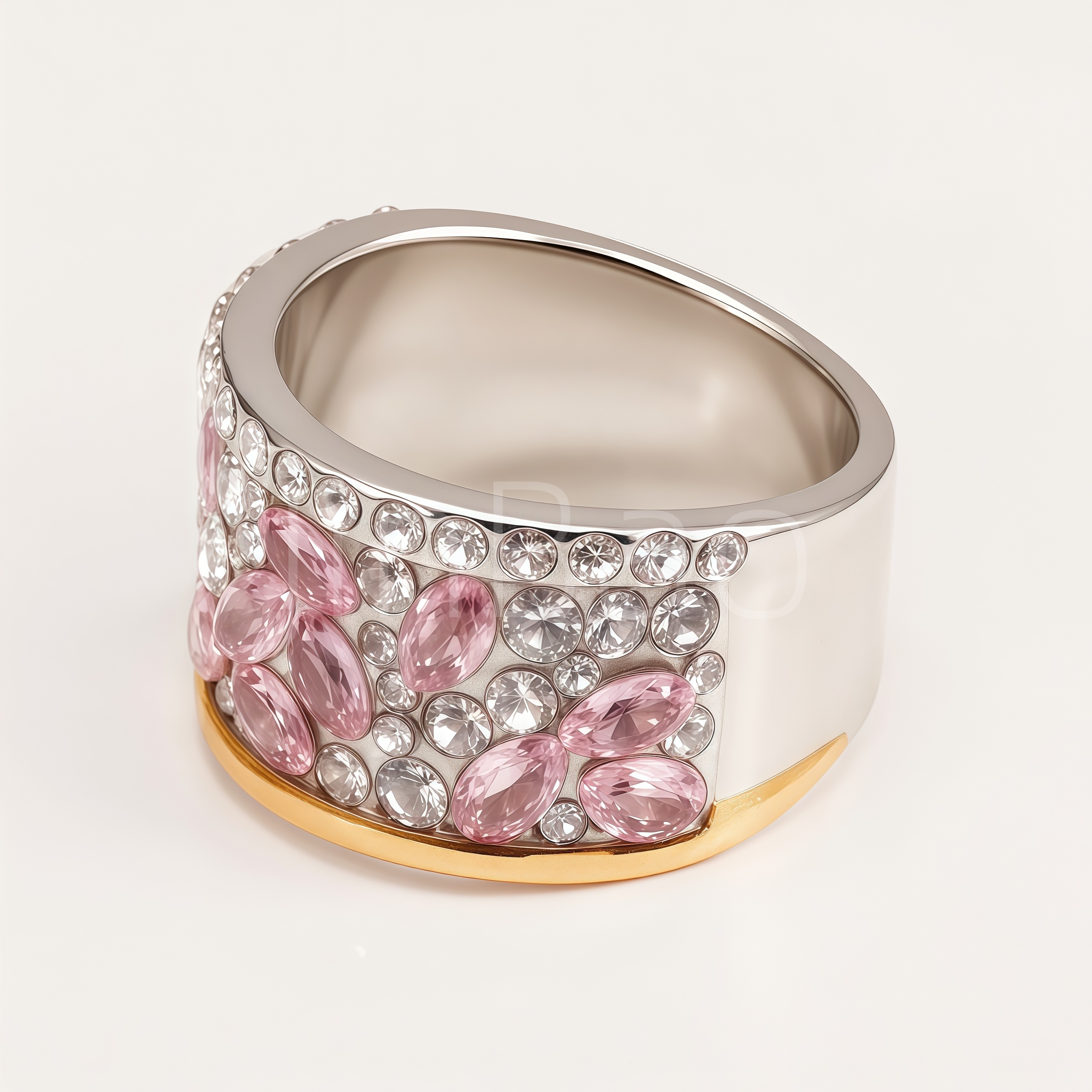 Luxurious Full Pink White CZ Two-Tone Women Ring | B0086