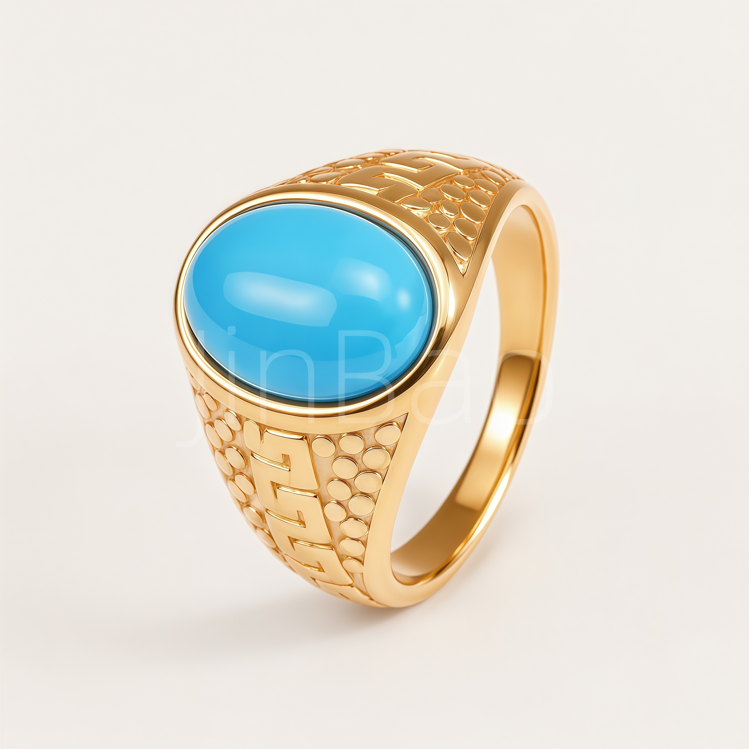 Ethnic Turquoise Stone Stainless Steel Men Statement Finger Ring
