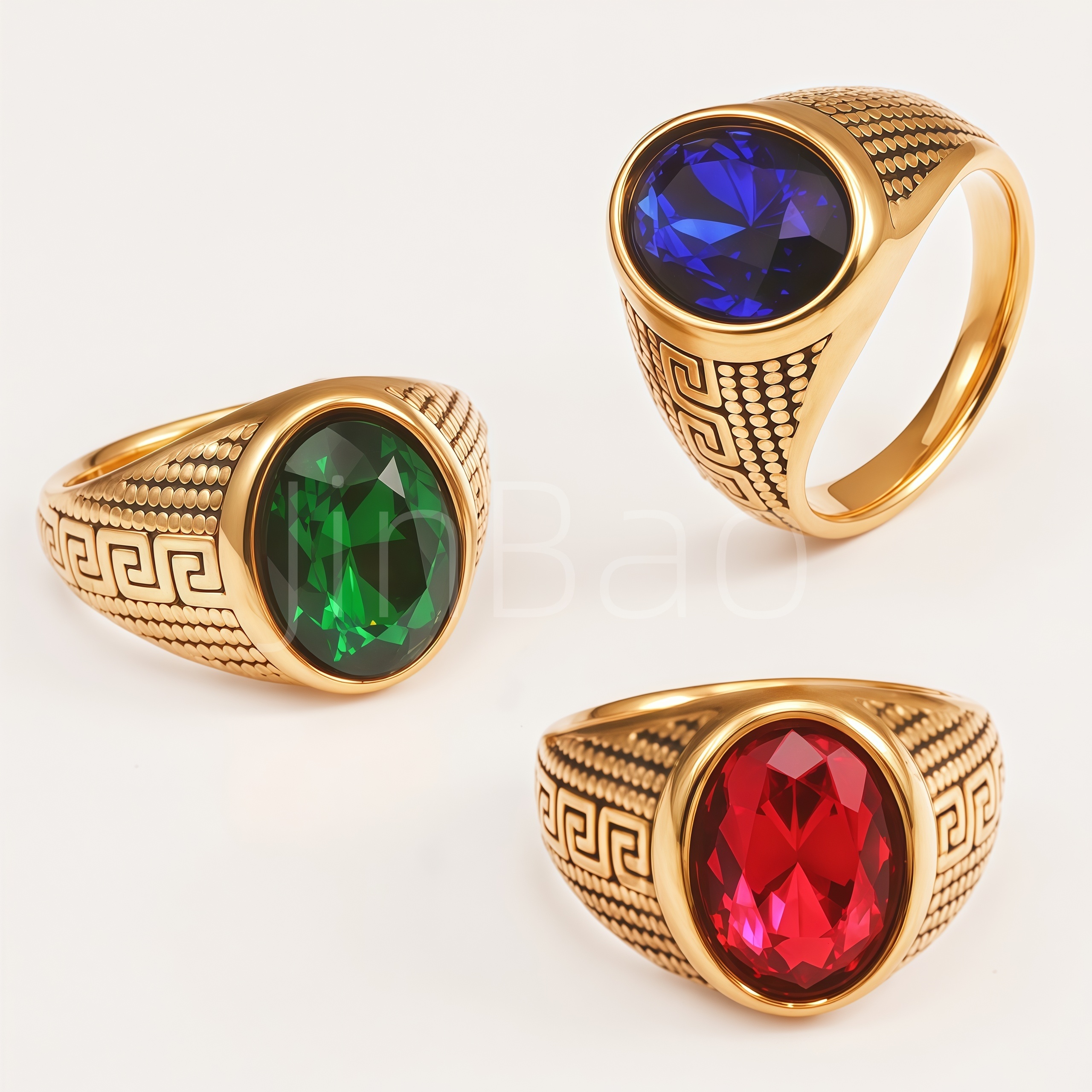 Retro Greek Key Oval Gemstone Men Signet Ring | B0137