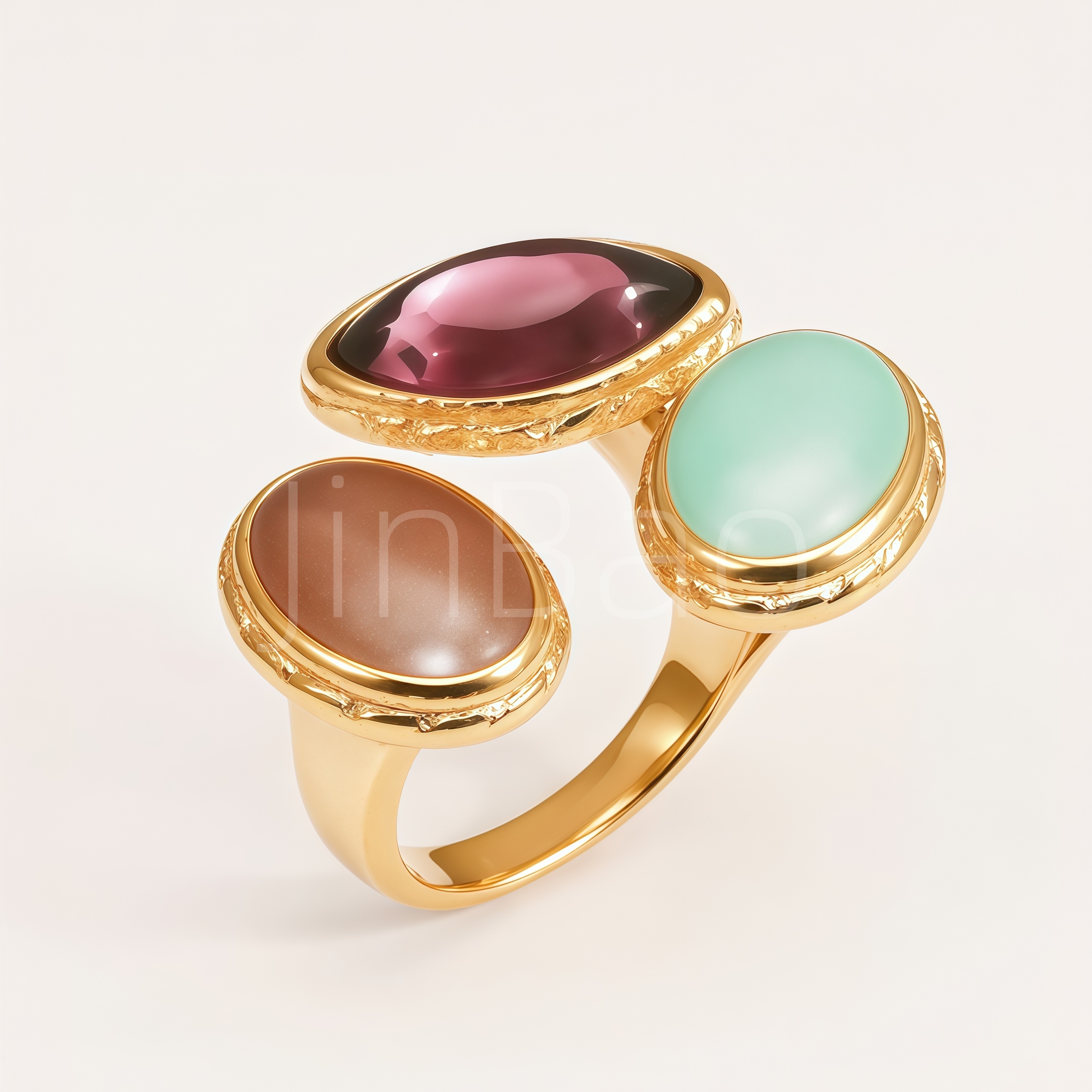 Vintage Multi Oval Gemstone Stainless Steel Women Rings | E00590