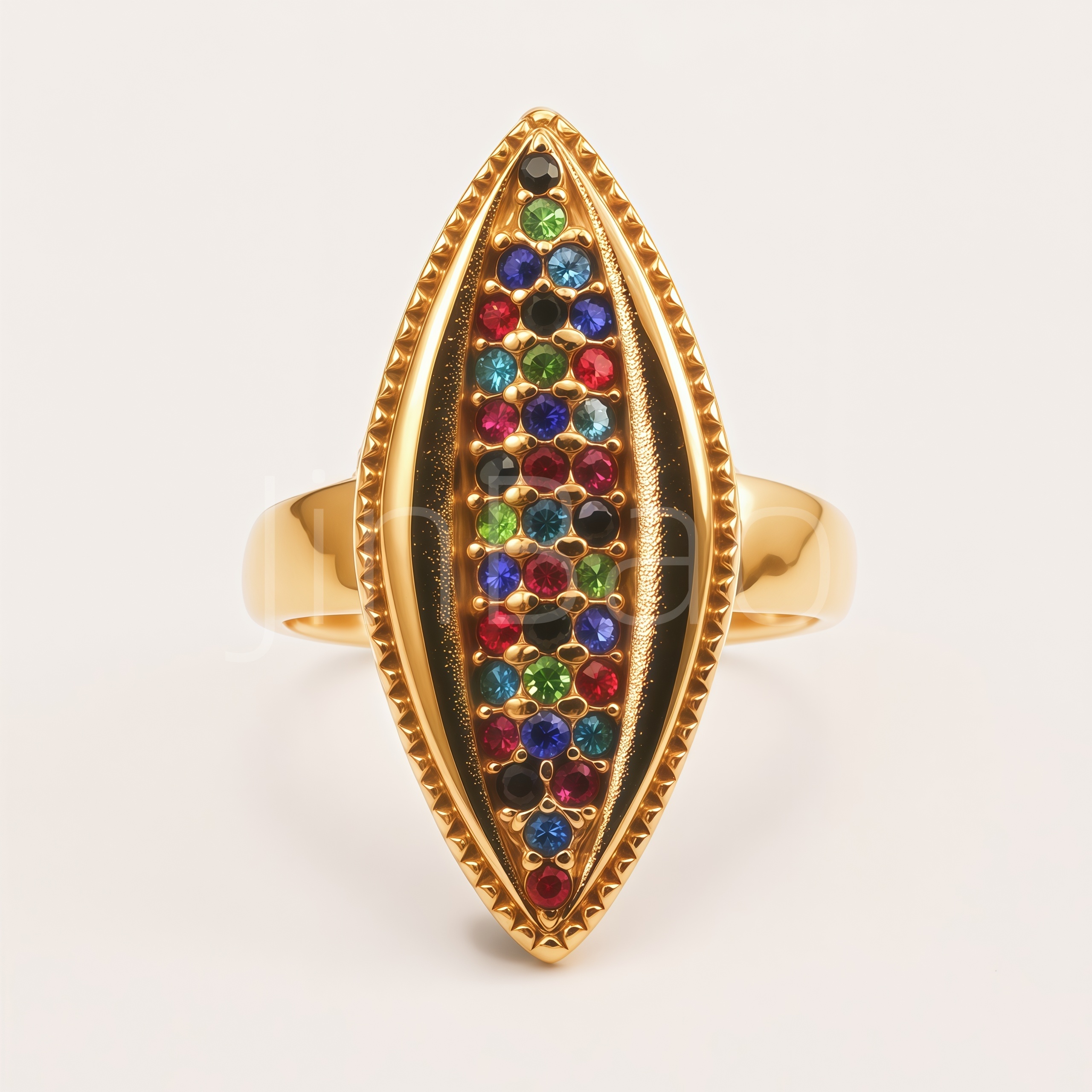 Vintage Bold Marquise Rainbow Gem Statement Ring for Women | N002046