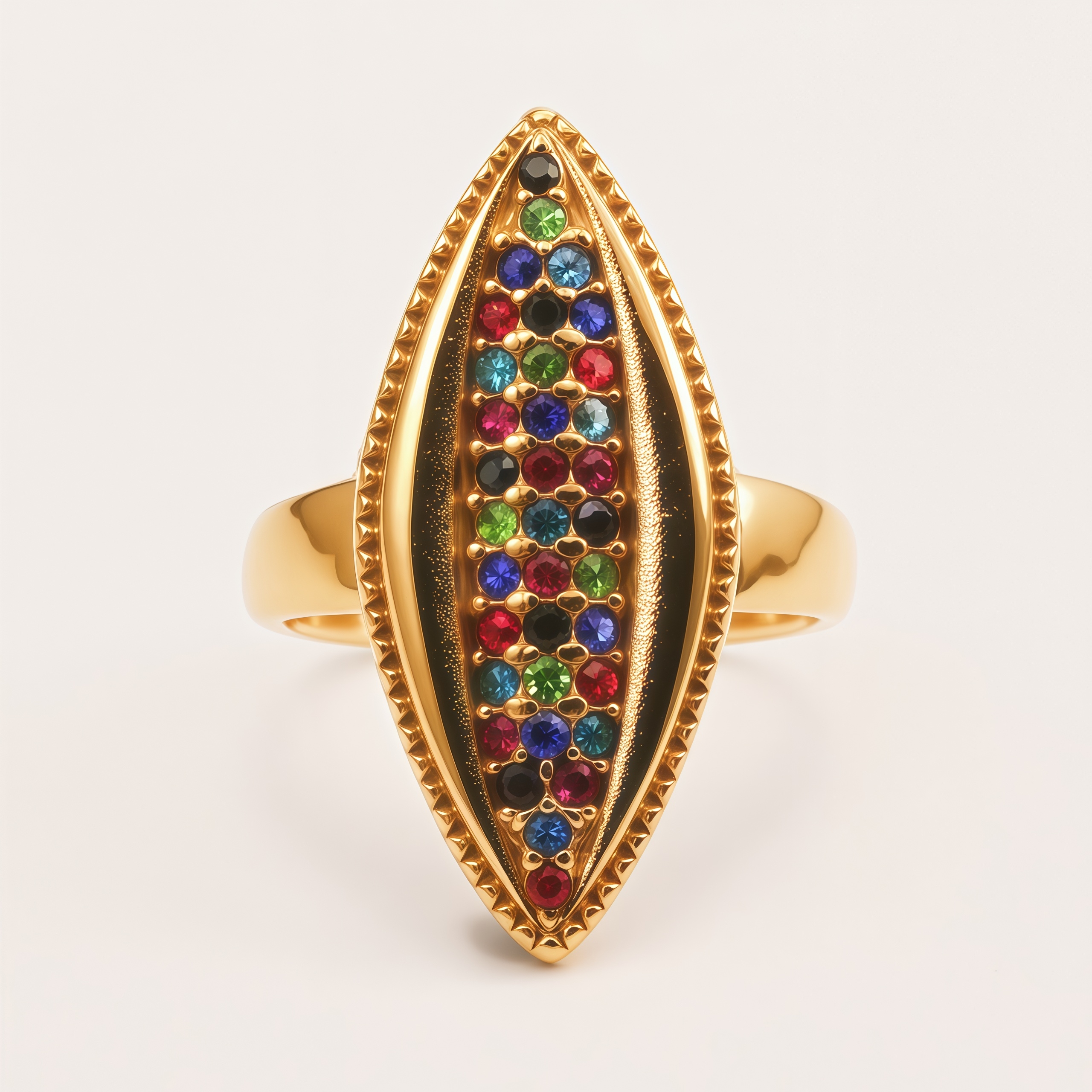 Vintage Bold Marquise Rainbow Gem Statement Ring for Women | N002046