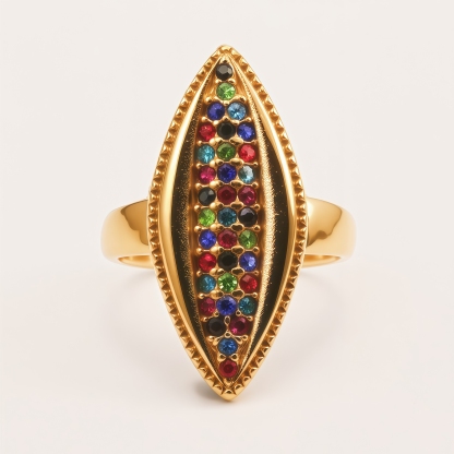 Vintage Bold Marquise Rainbow Gem Statement Ring for Women | N002046