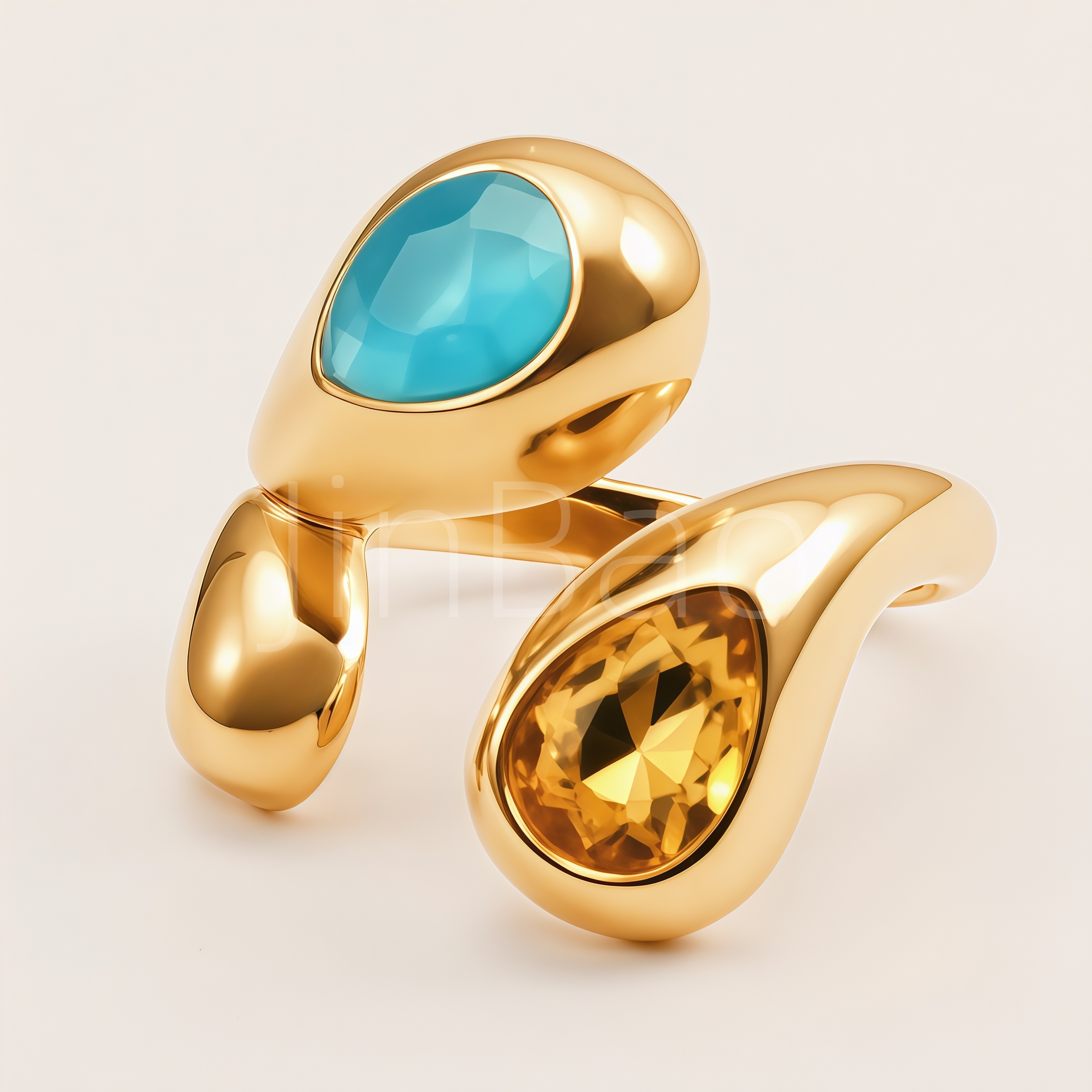 Asymmetrical Dual Teardrop Open Cuff Women's Ring | E0016