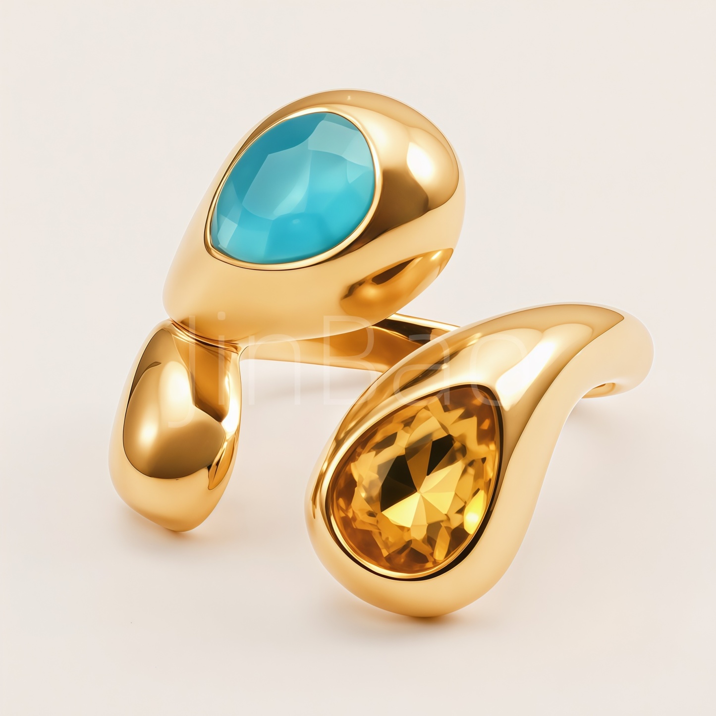 Asymmetrical Dual Teardrop Open Cuff Women's Ring | E0016