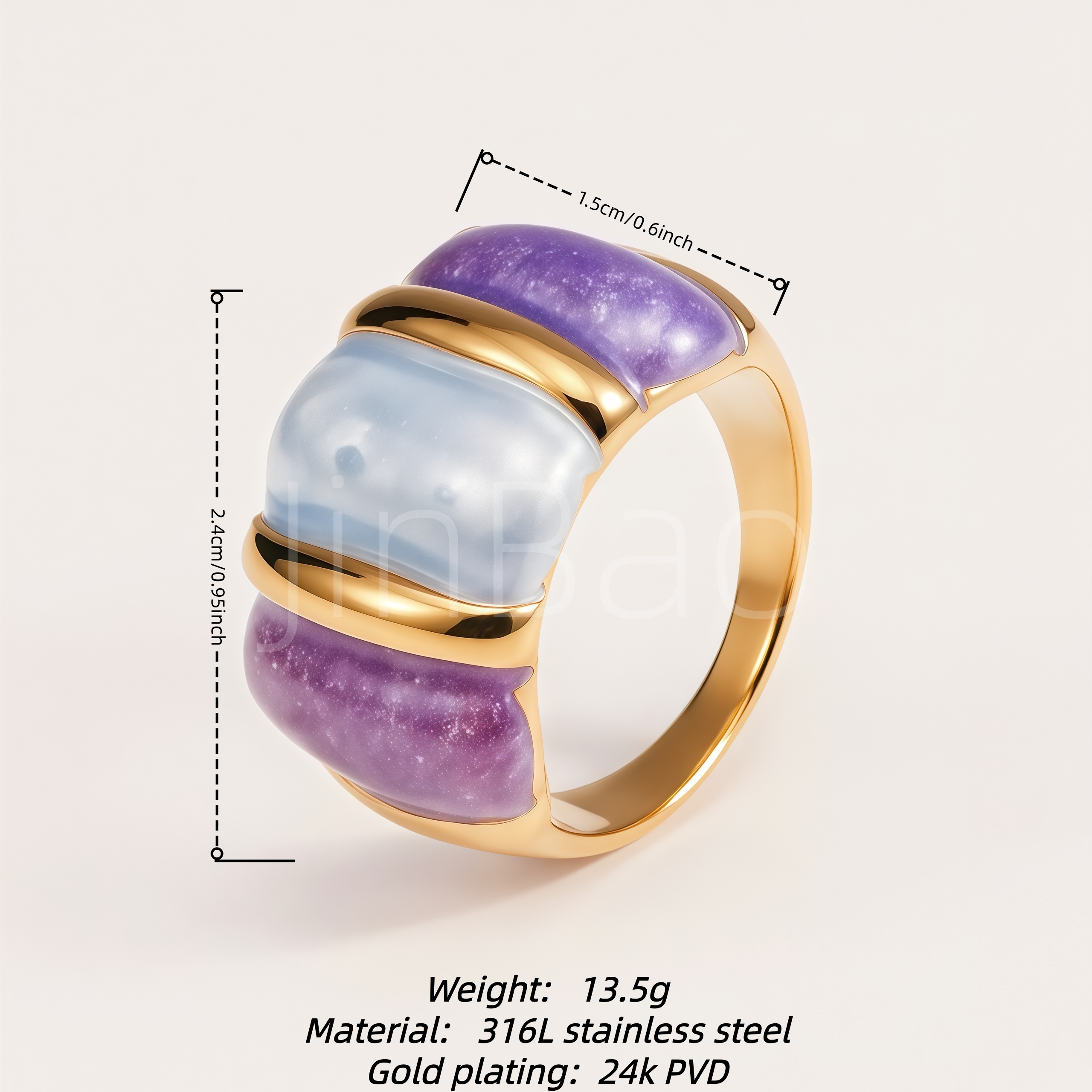 Y2K Color Block Jelly Glitter Stainless Steel Women Statement Ring