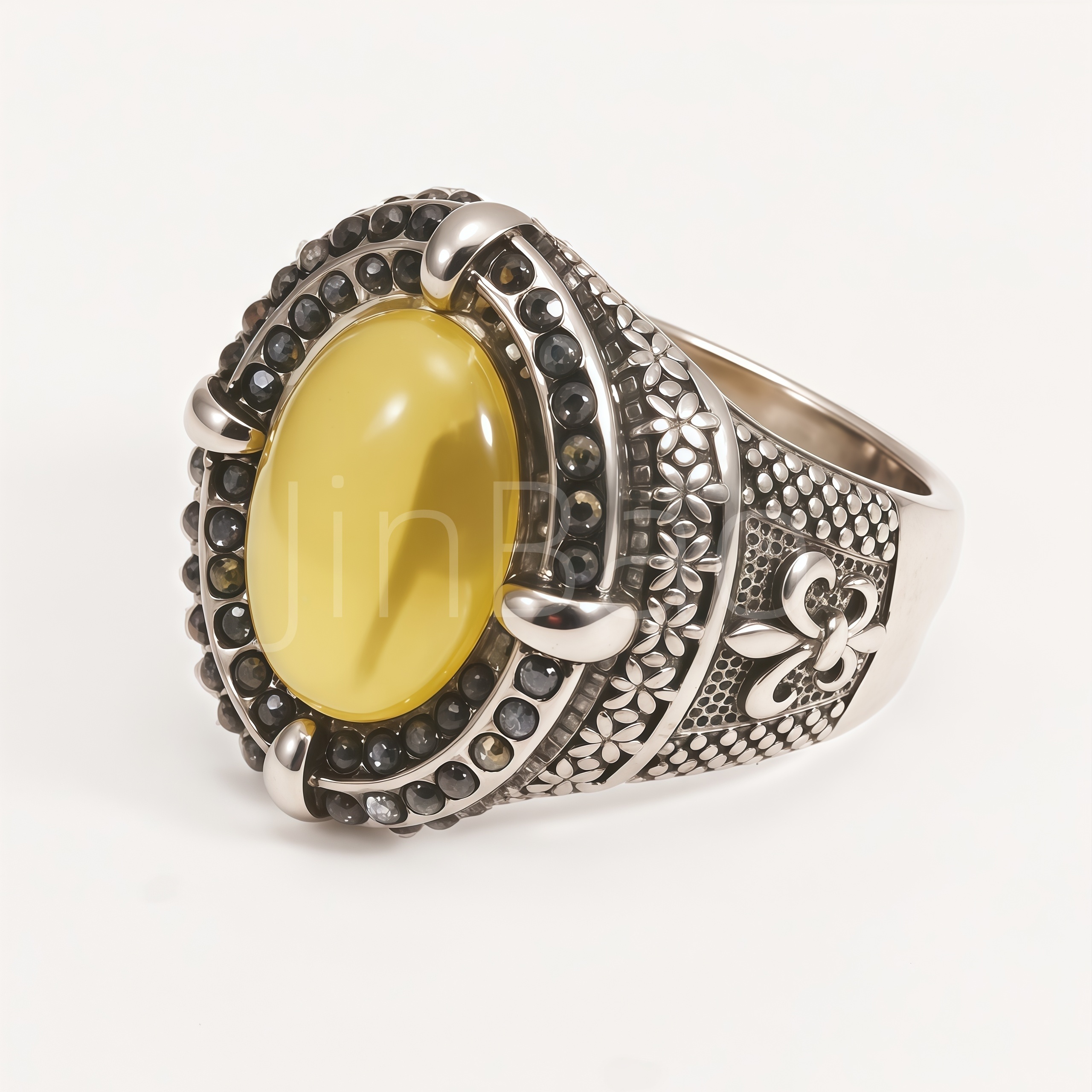 Retro Antiqued Floral Engraved Men Ring | B182
