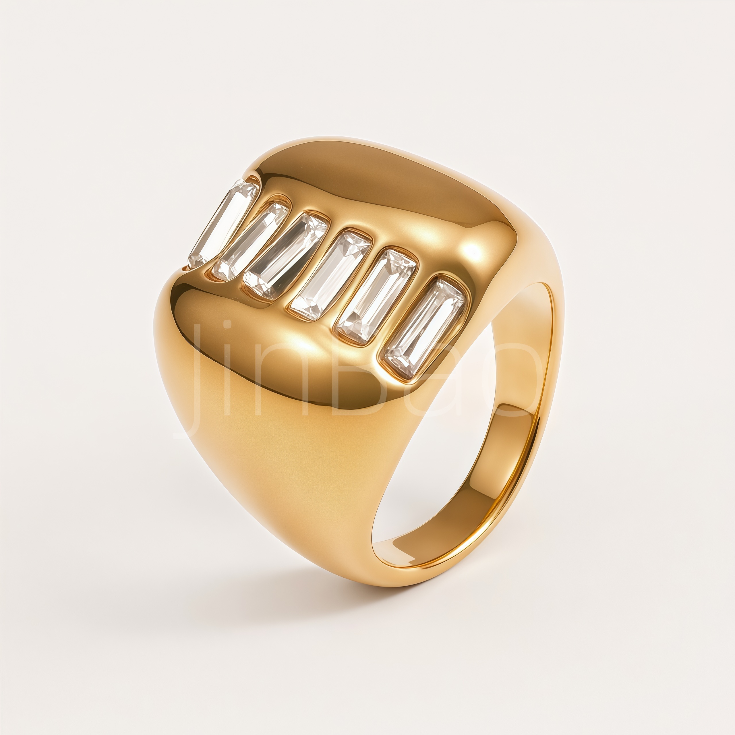 Luxury Baguette Crystal Stainless Steel Thick Statement Women's Ring | E00509