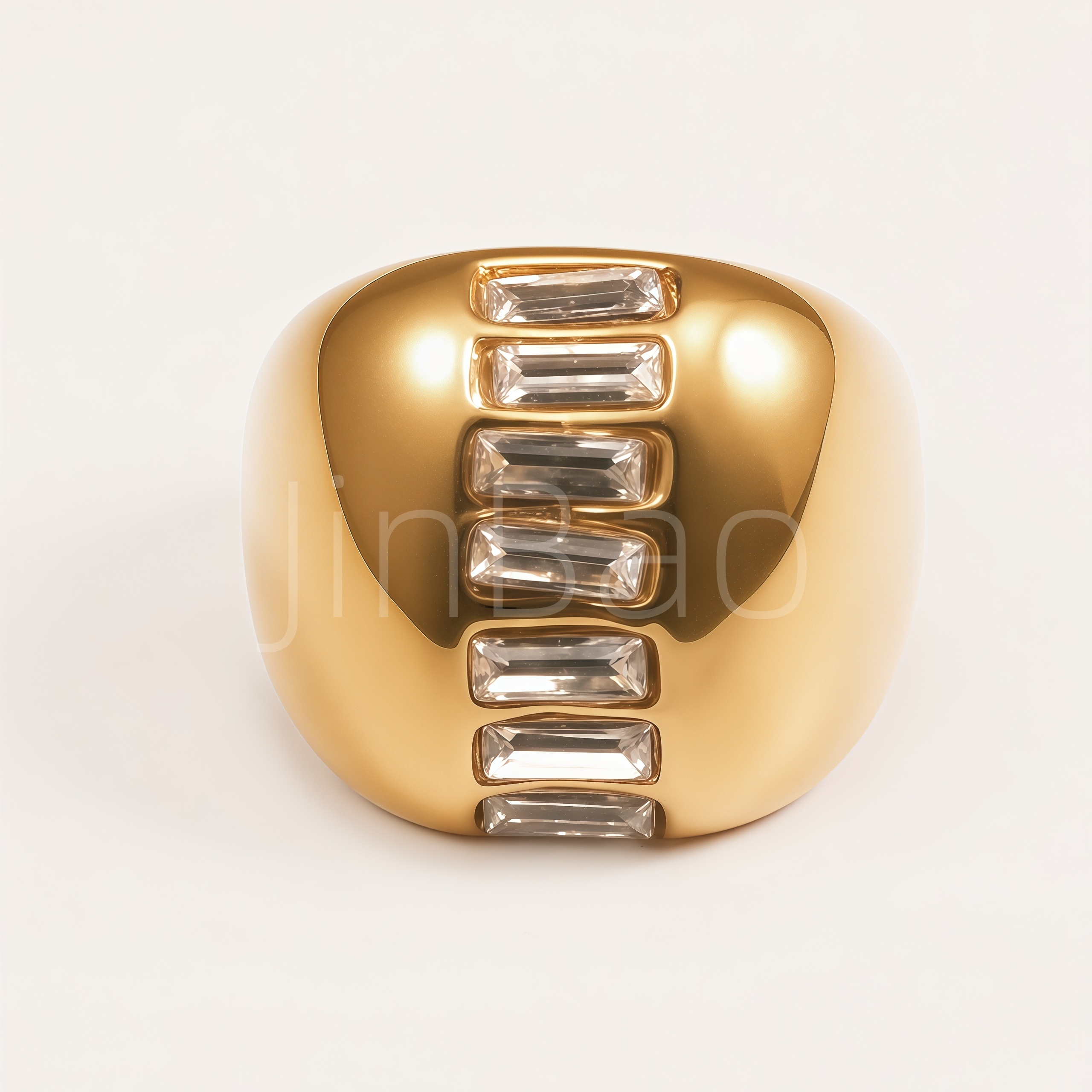 Luxury Baguette Crystal Stainless Steel Thick Statement Women's Ring | E00509
