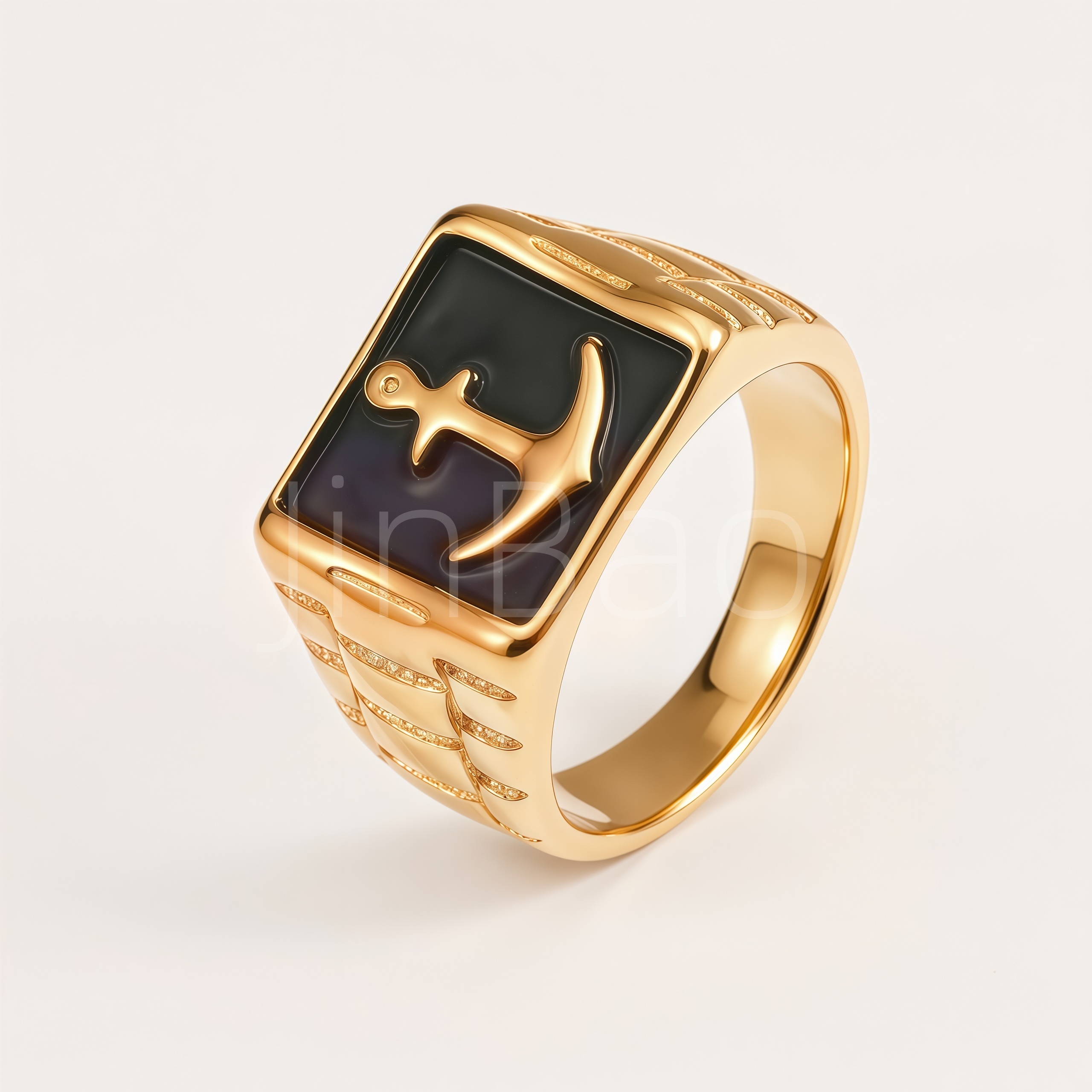 Nautical Anchor Black Enamel Stainless Steel Men Finger Ring | 