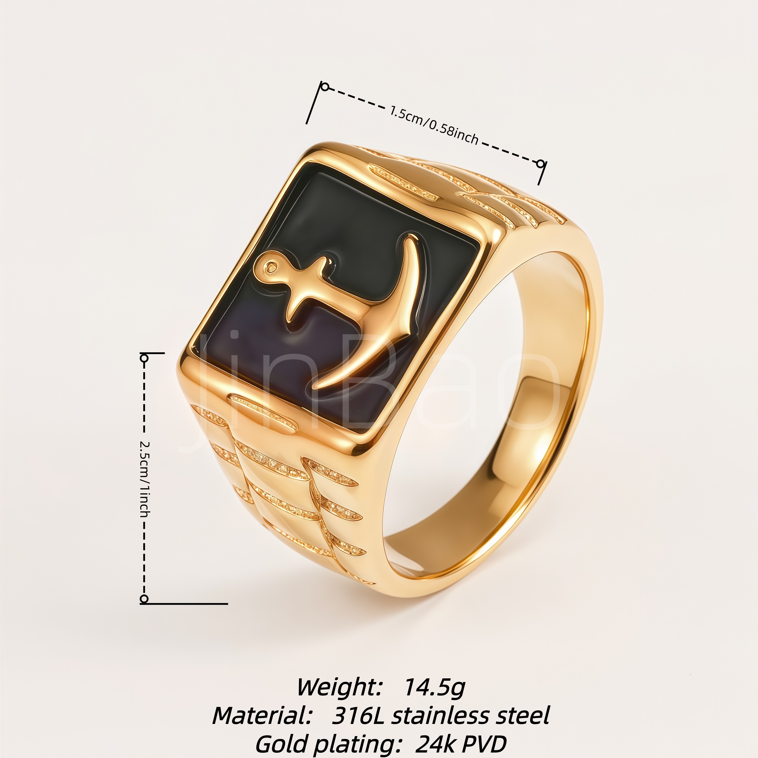 Nautical Anchor Black Enamel Stainless Steel Men Finger Ring | 