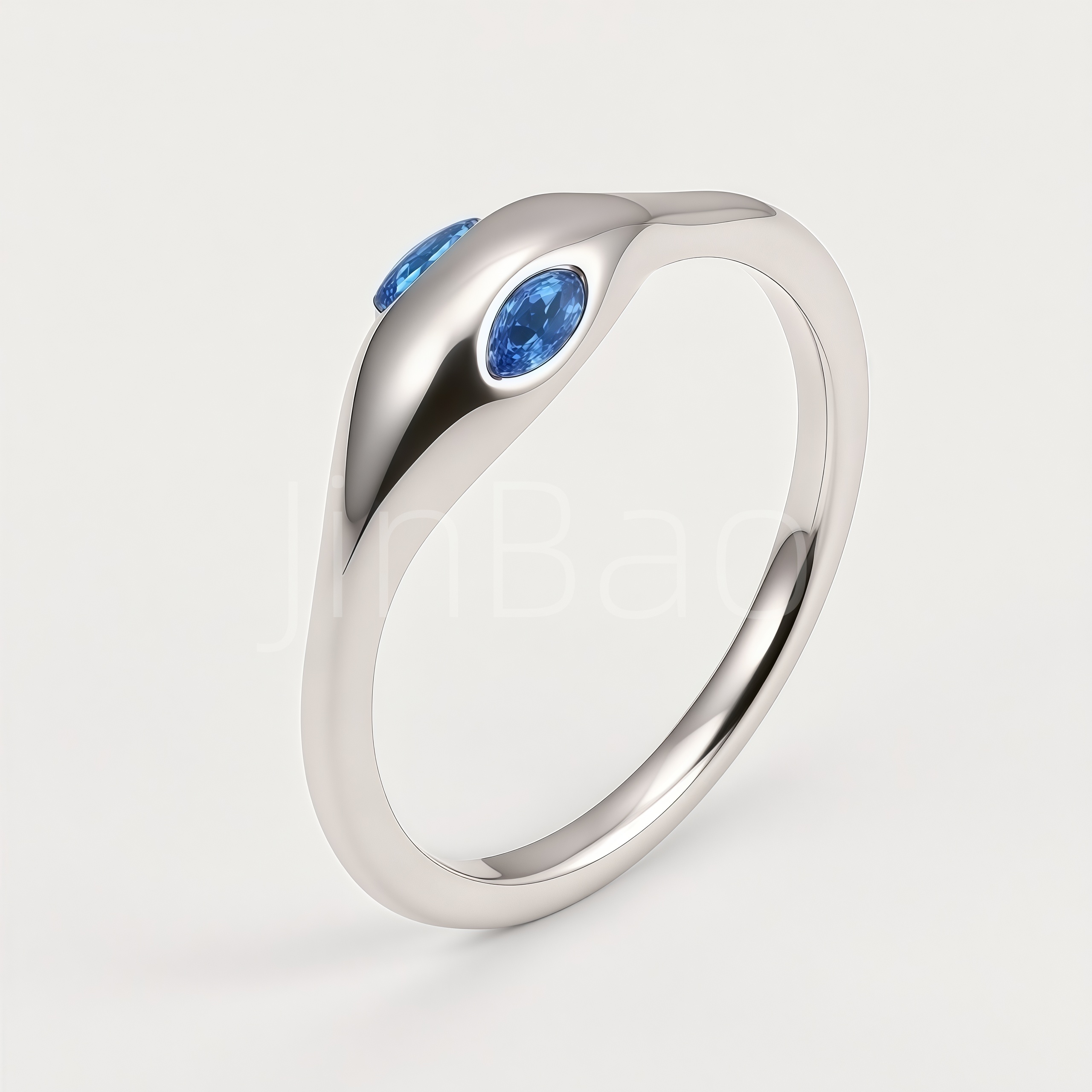Twin Oval Blue Gem Streamlined Women Ring | E00569