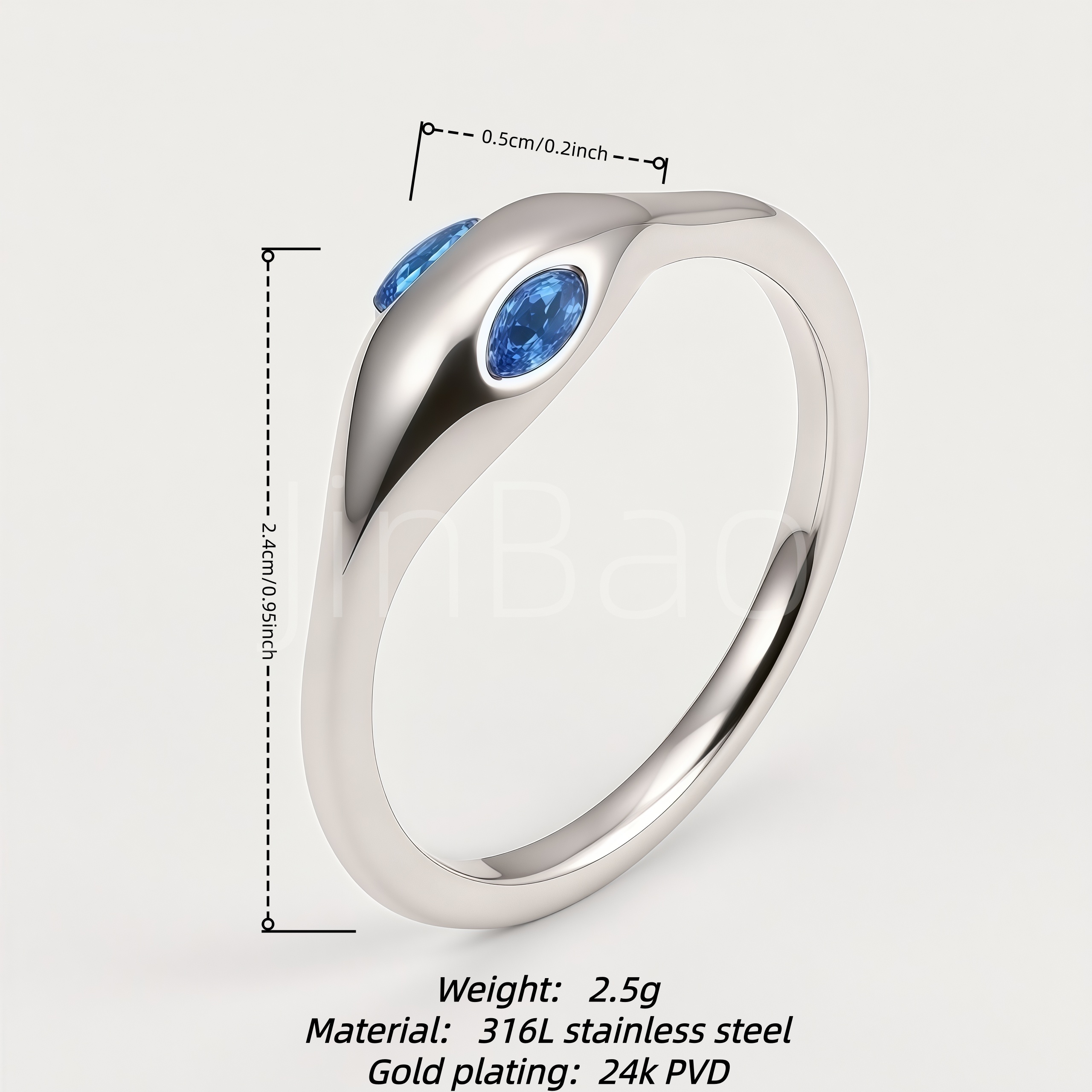 Twin Oval Blue Gem Streamlined Women Ring | E00569