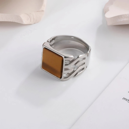 Vintage Stainless Steel Ring with Sparkling Gemstone, Timeless Elegance | B159-JinBaoJewerly