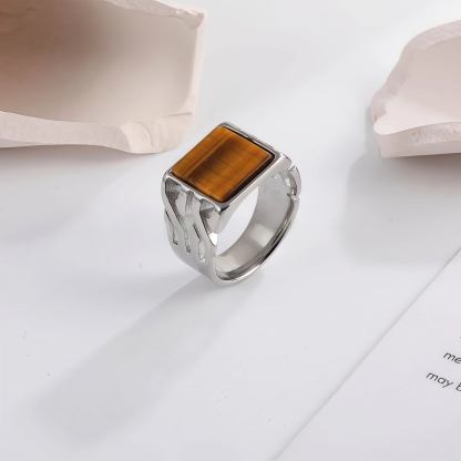 Vintage Stainless Steel Ring with Sparkling Gemstone, Timeless Elegance | B159-JinBaoJewerly