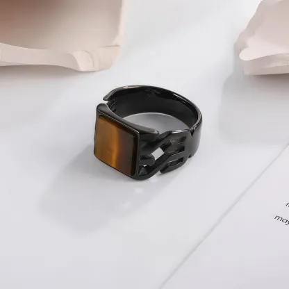 Vintage Stainless Steel Ring with Sparkling Gemstone, Timeless Elegance | B159-JinBaoJewerly