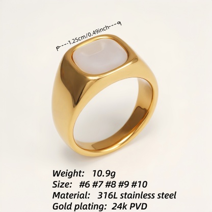Minimalist Gold/Silver Square Mother - of - Pearl Ring, Must - have Item for Trendsetters | BL540-JinBaoJewerly
