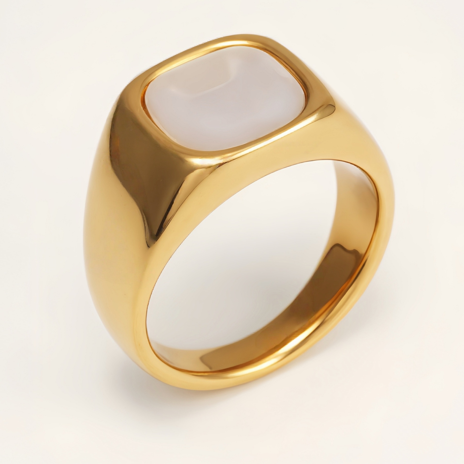 Minimalist Gold/Silver Square Mother - of - Pearl Ring, Must - have Item for Trendsetters | BL540-JinBaoJewerly