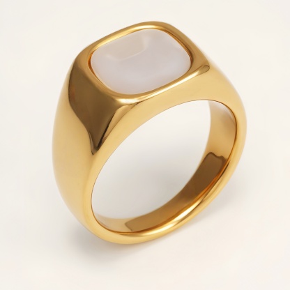 Minimalist Gold/Silver Square Mother - of - Pearl Ring, Must - have Item for Trendsetters | BL540-JinBaoJewerly