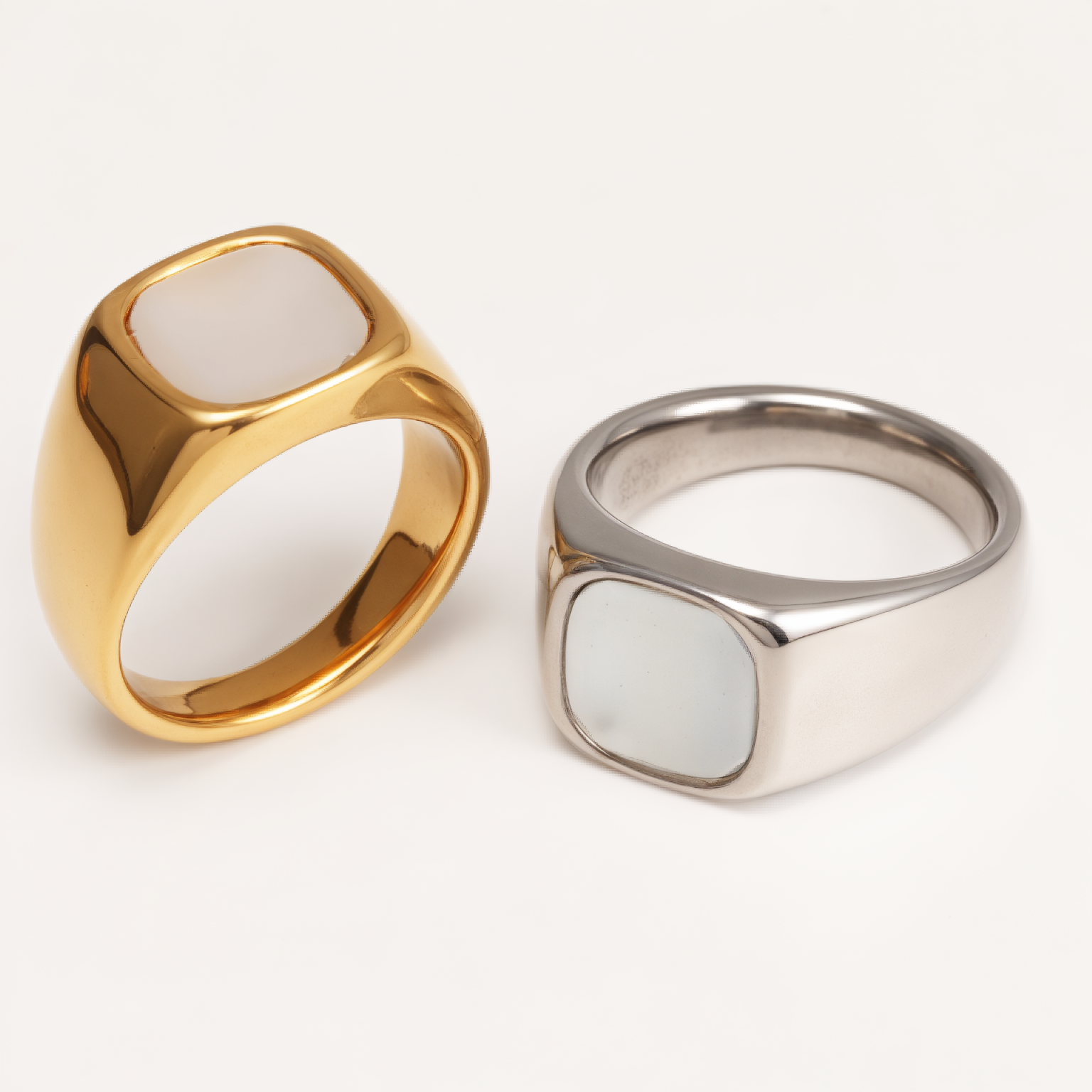 Minimalist Gold/Silver Square Mother - of - Pearl Ring, Must - have Item for Trendsetters | BL540-JinBaoJewerly