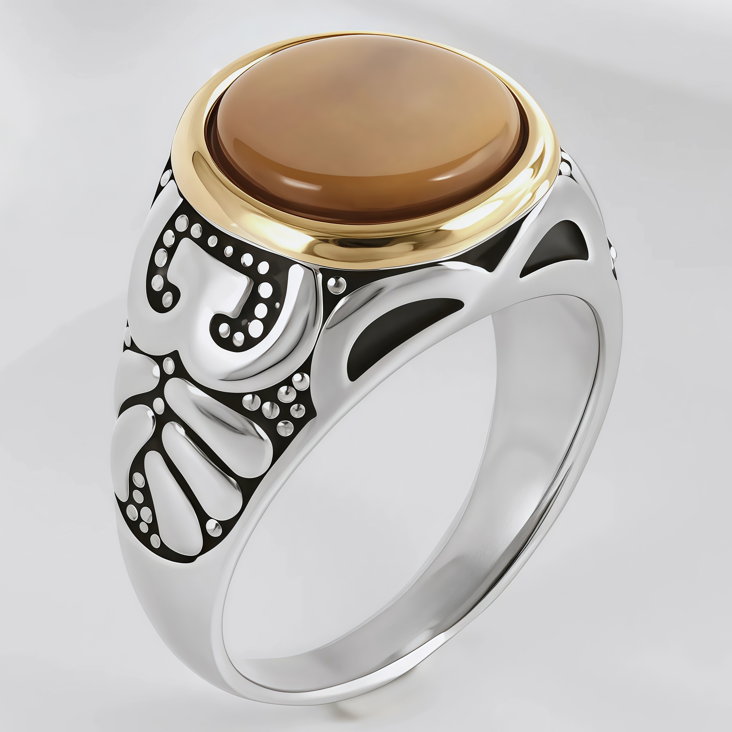 Vintage Style Stainless Steel Ring Men's Two-Tone Gemstone Band | BL667-JinBaoJewerly