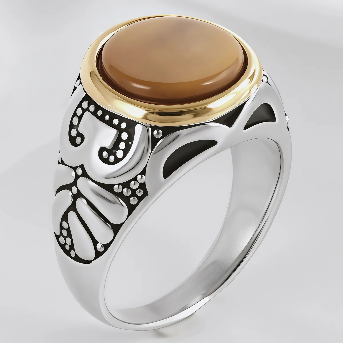 Vintage Style Stainless Steel Ring Men's Two-Tone Gemstone Band | BL667-JinBaoJewerly