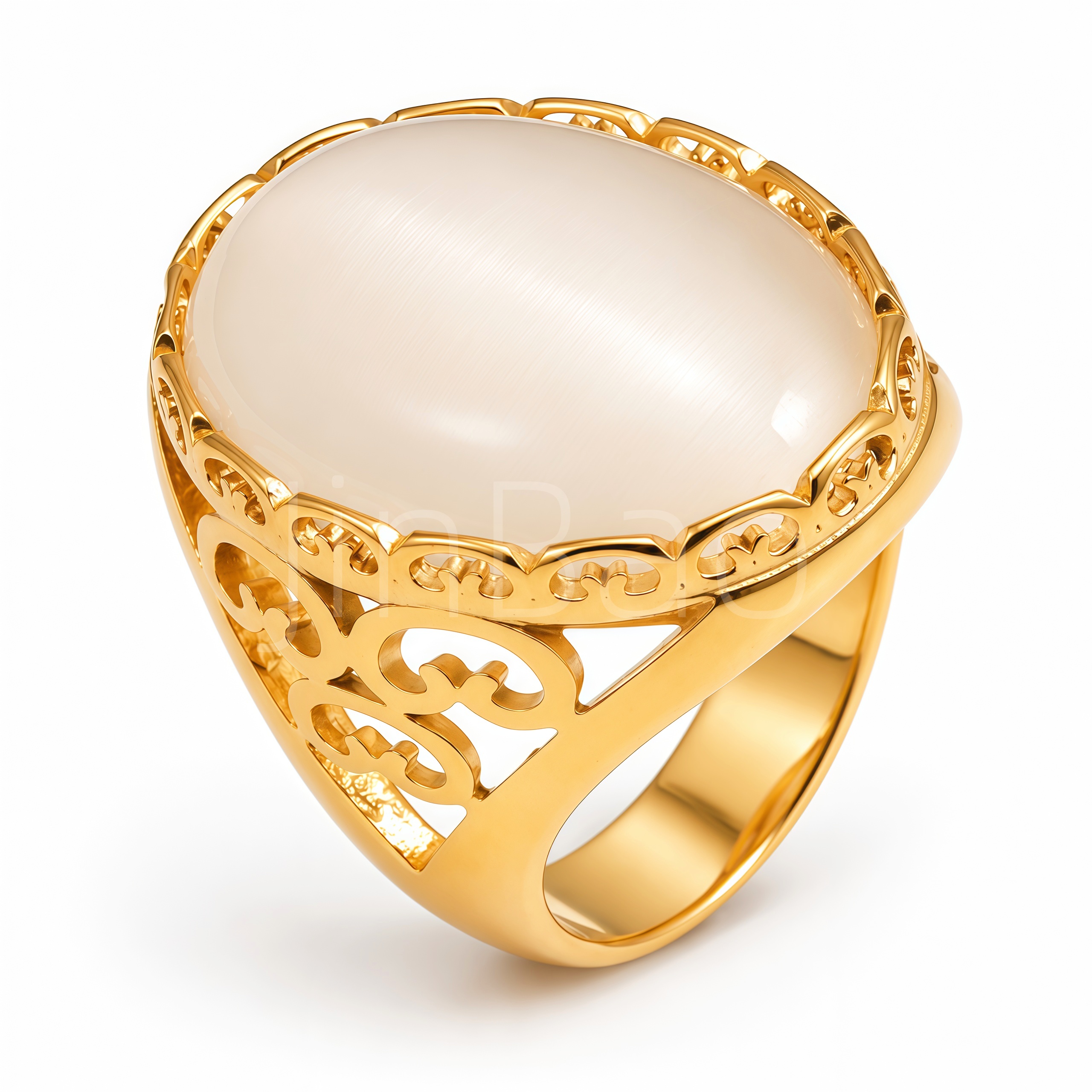 Oval Cat Eye Stone Hollow Gold Statement Ring for Women | E00649