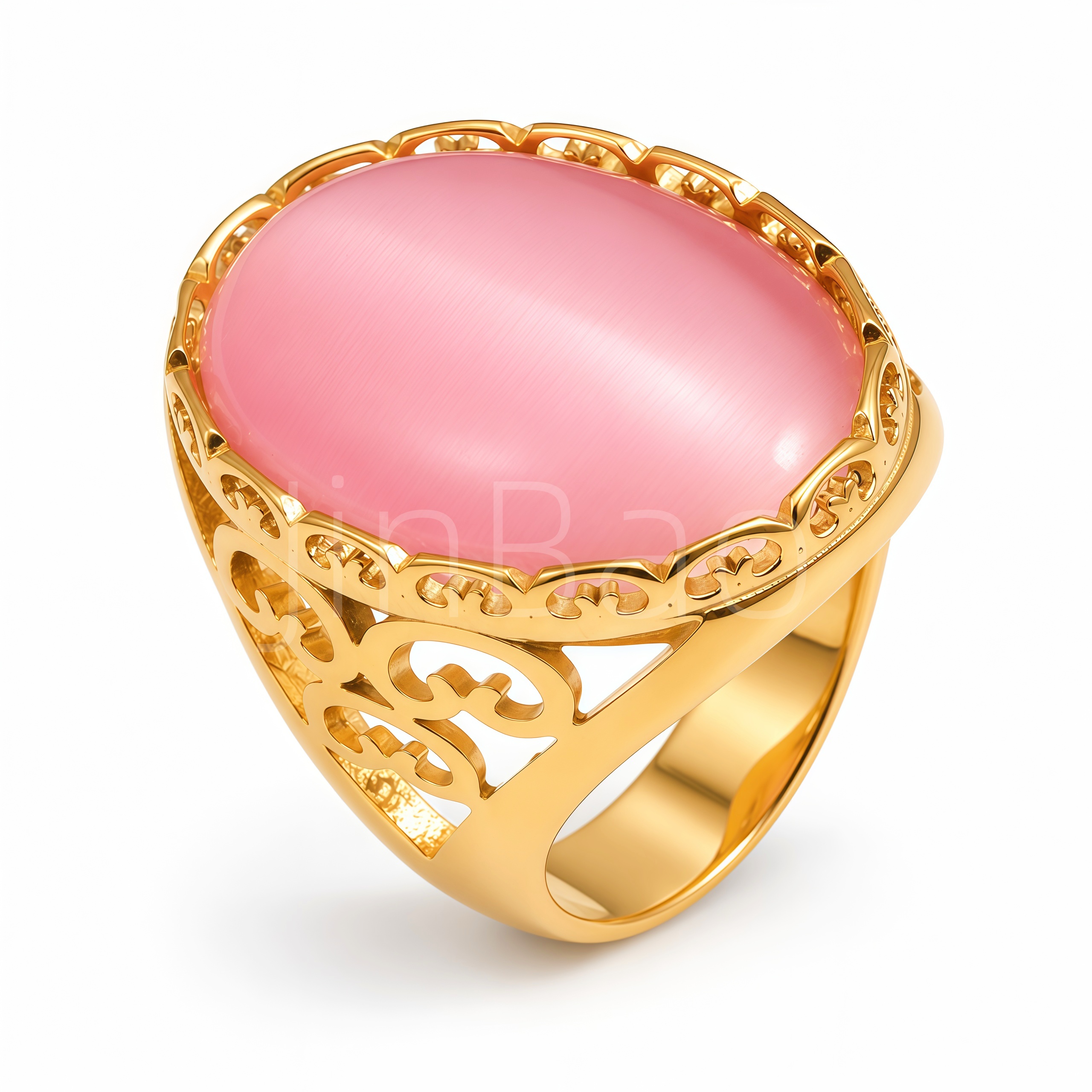 Oval Cat Eye Stone Hollow Gold Statement Ring for Women | E00649