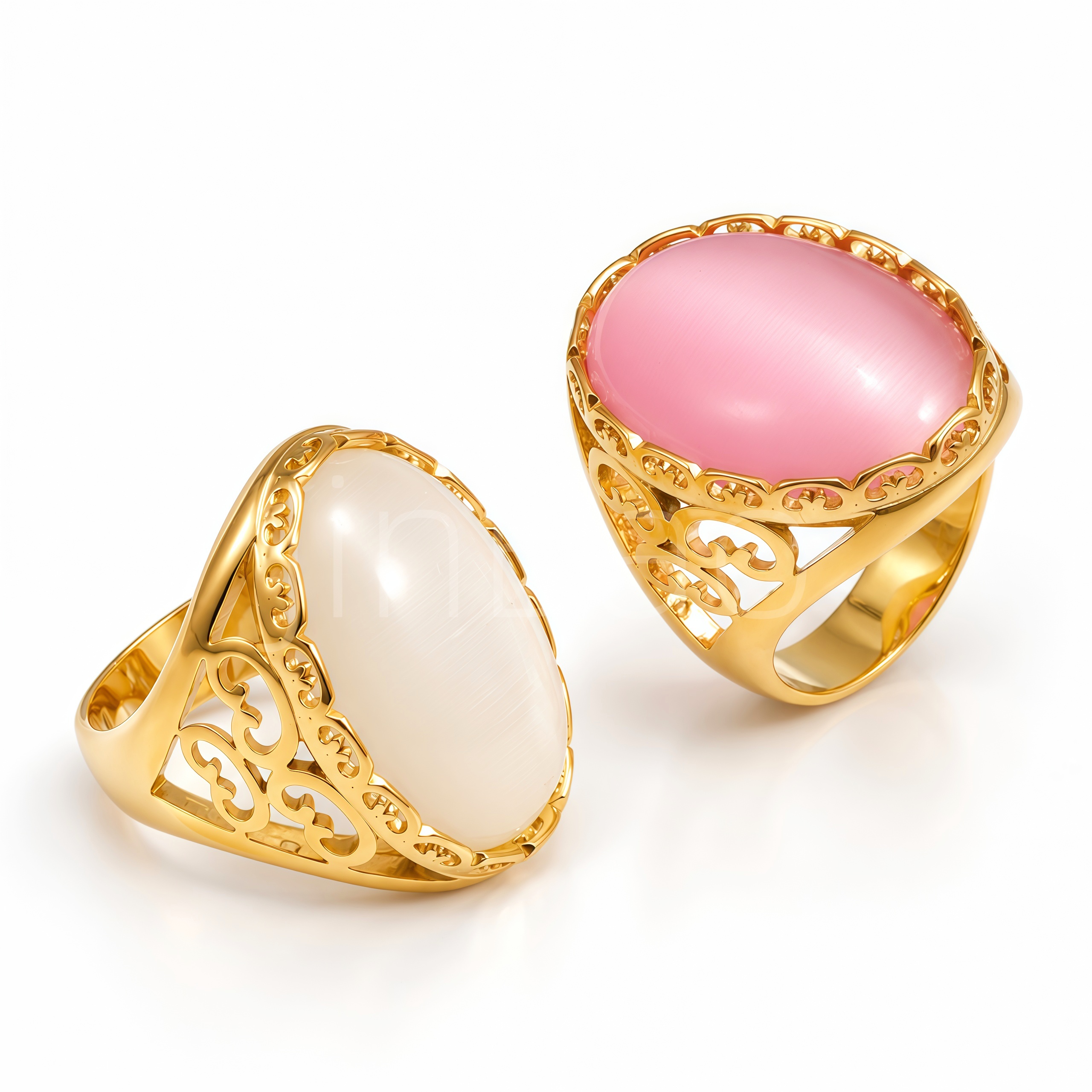 Oval Cat Eye Stone Hollow Gold Statement Ring for Women | E00649