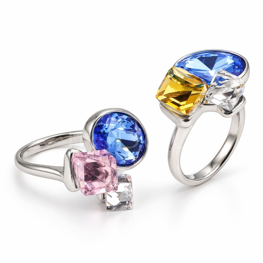 statement multicolor Stainless Steel silver tone Ring N002800