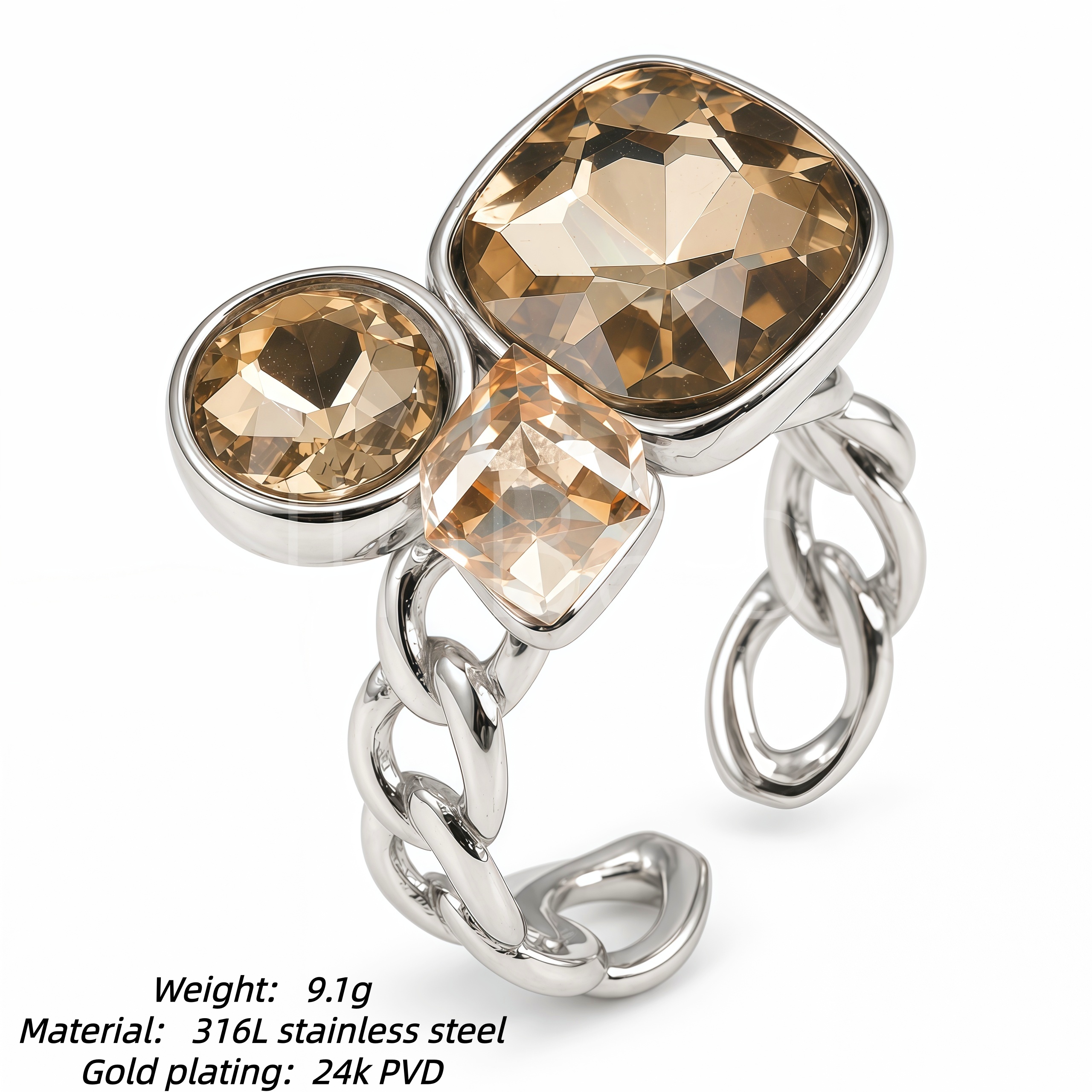 Chunky Chain Link Multi Stone Crystal Ring for Women | N002817